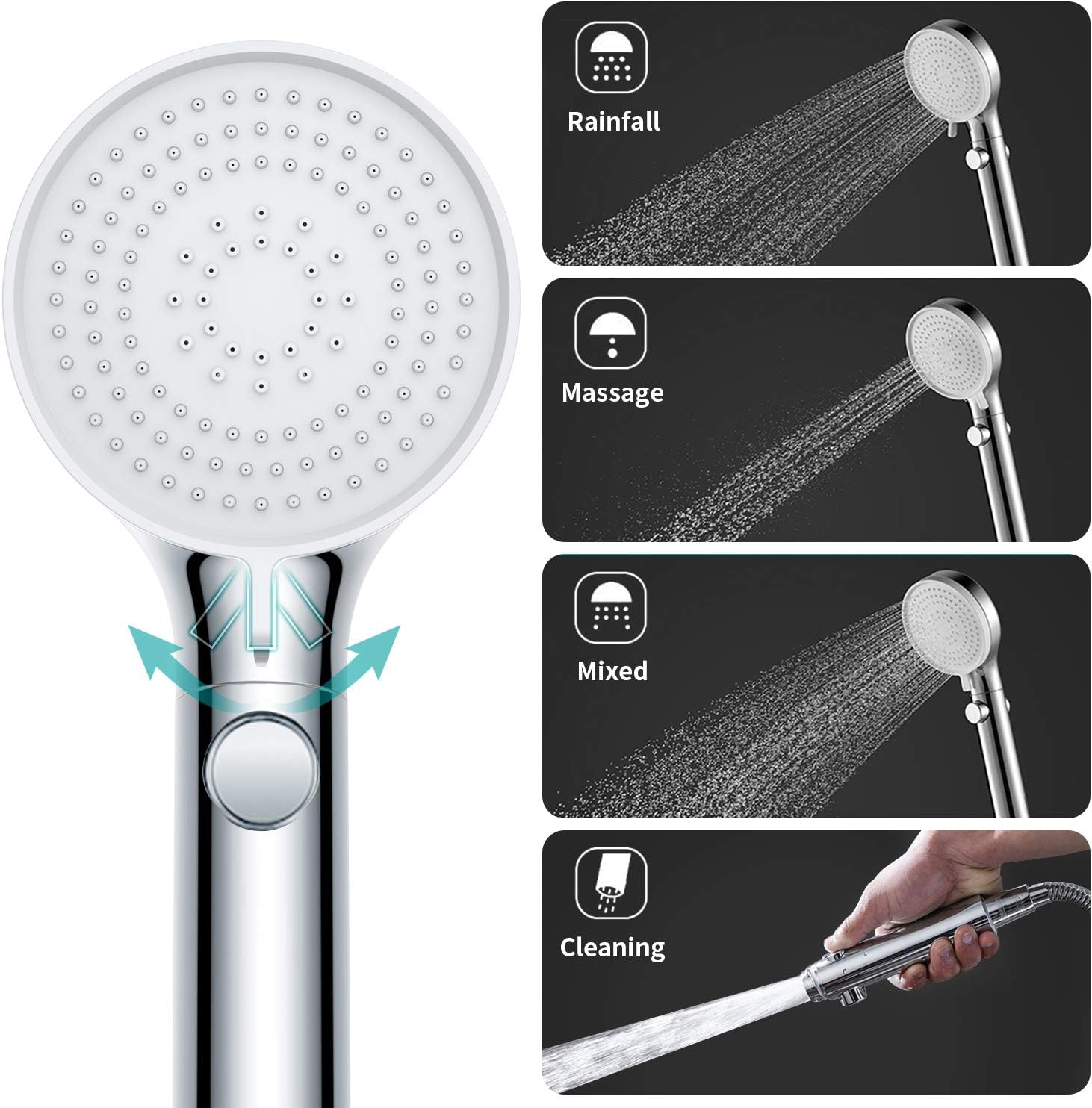 Adjustable 3-Mode Handheld Shower Head with Hose and Valve