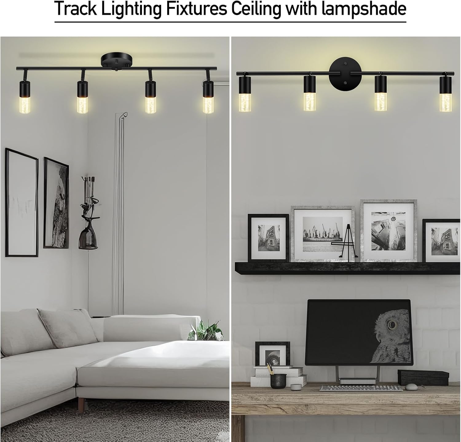 BoostArea 4 Light Track Lighting Kit 16W LED Black with Acrylic Bubble Lampshade