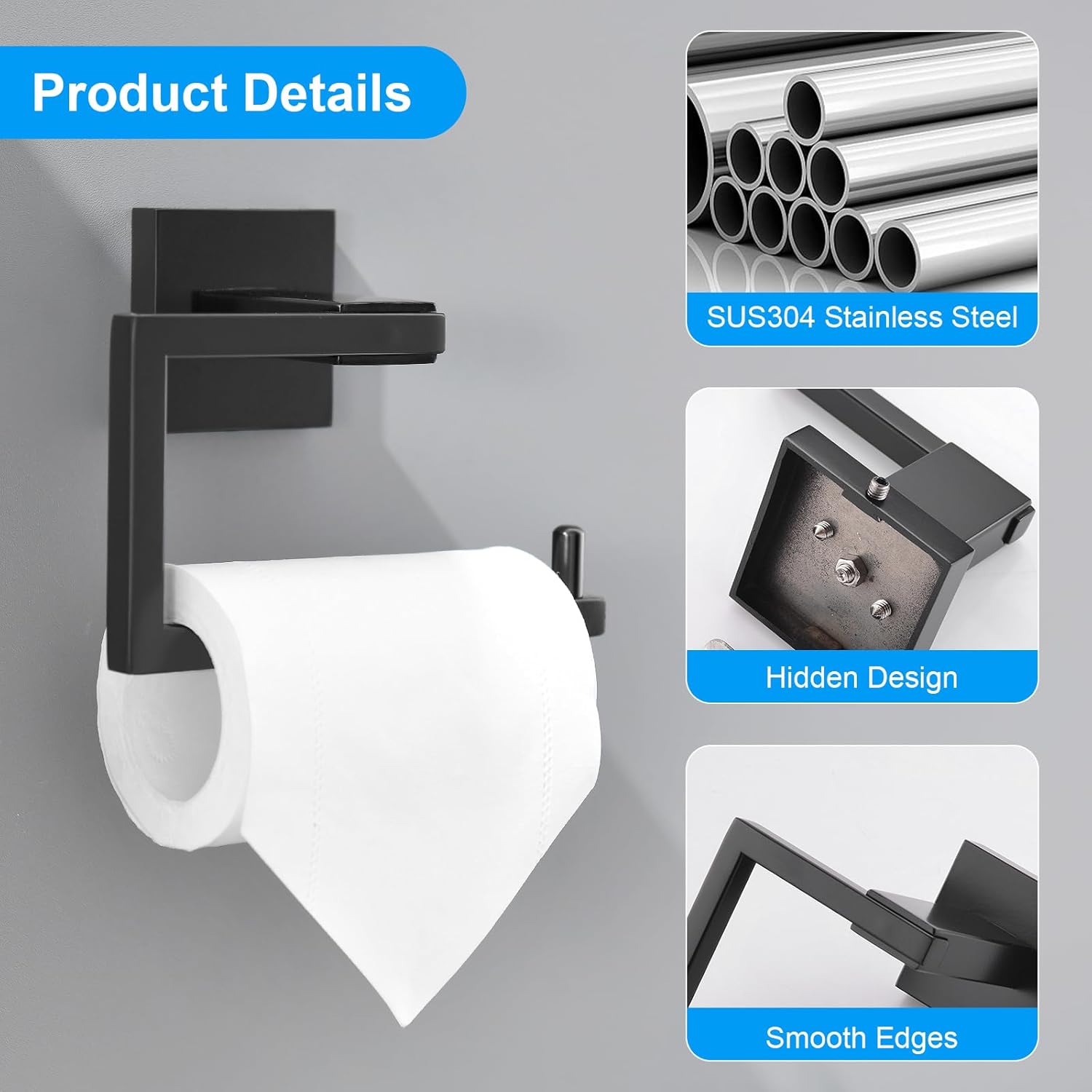 YACVCL Matte Black Stainless Steel Toilet Paper Holder
