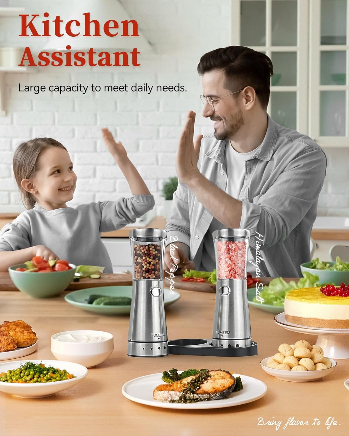 TOMEEM Electric Salt Pepper Grinder Set with Storage Base