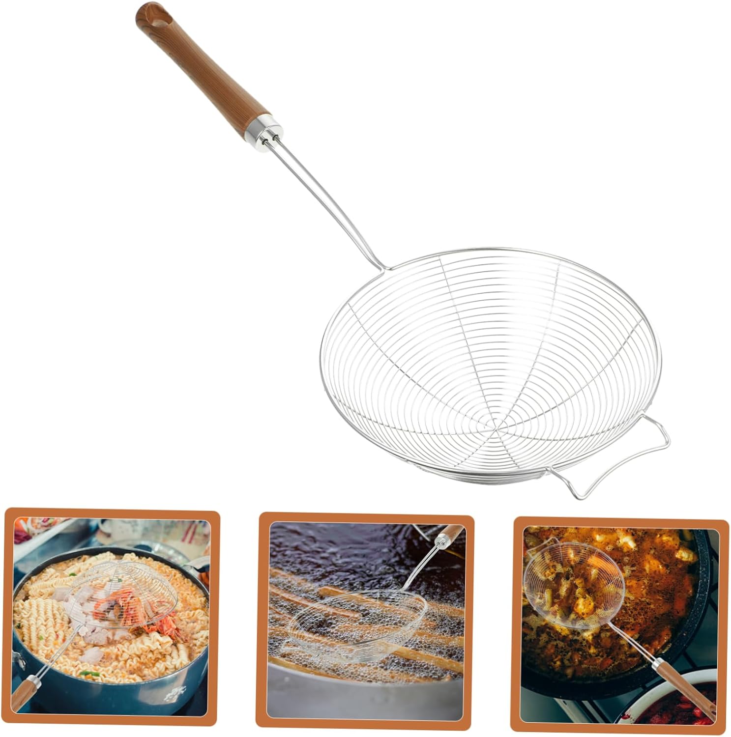 Luxshiny 304 Stainless Steel Skimmer Spoon with Wooden Handle
