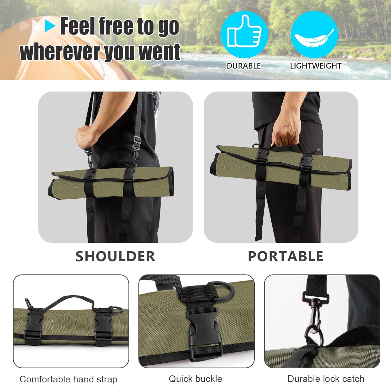 EhrGK Chef Knife Roll Bag with 20 Slots - Army Green