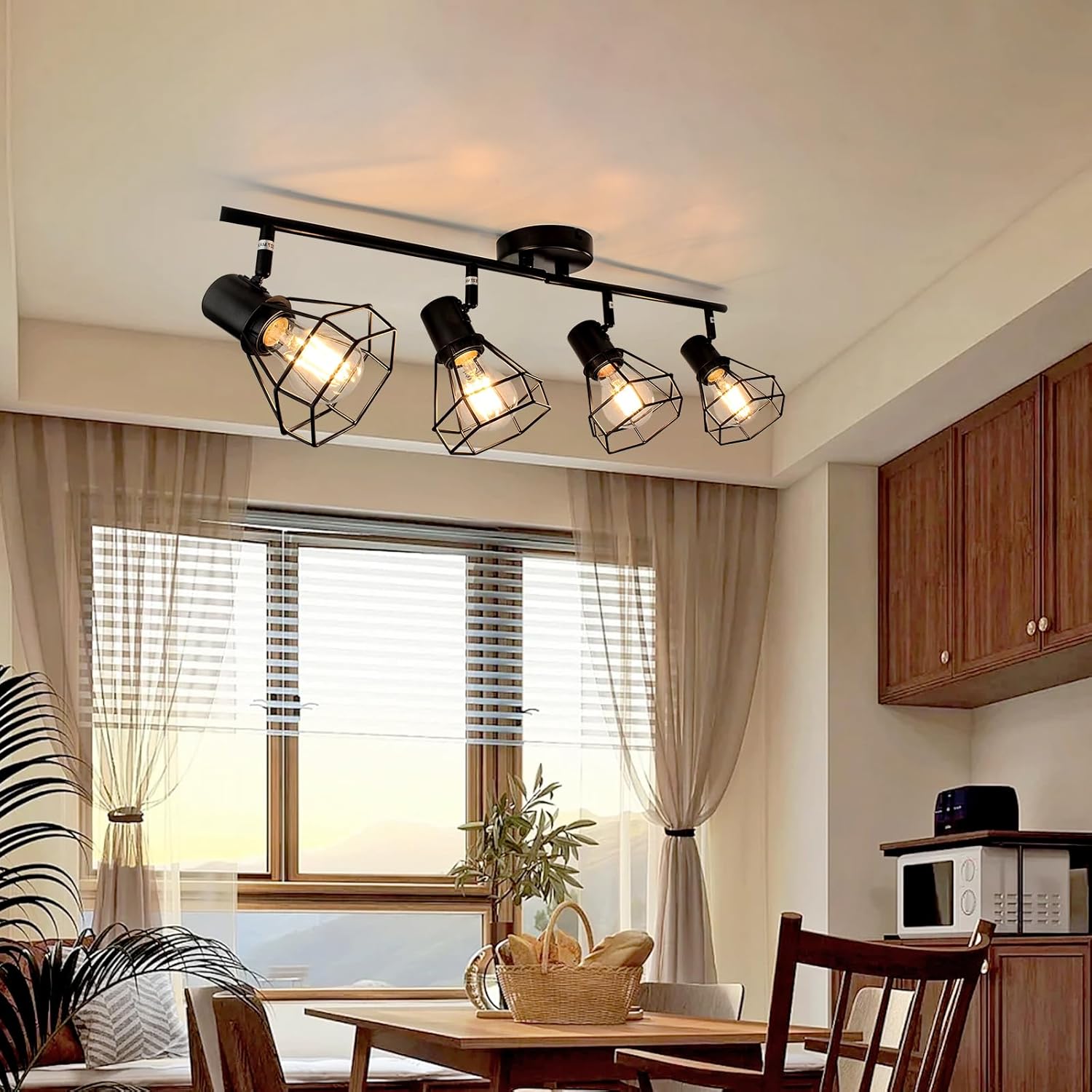 HiBay 4-Light Track Lighting Kit - Black Geometric Metal Cage Industrial Spotlight