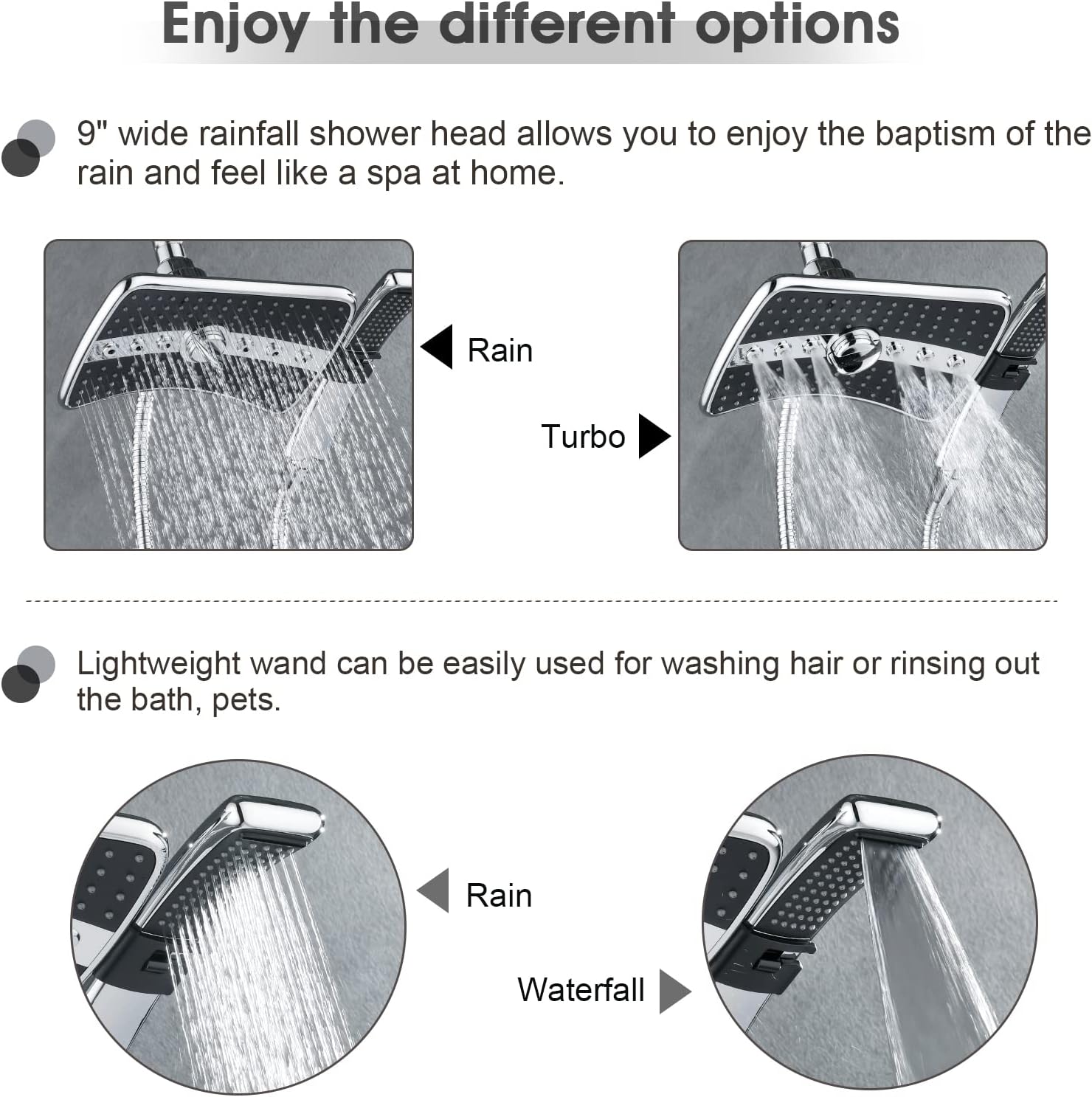 BRIGHT SHOWERS Dual shower head combo with grab bar