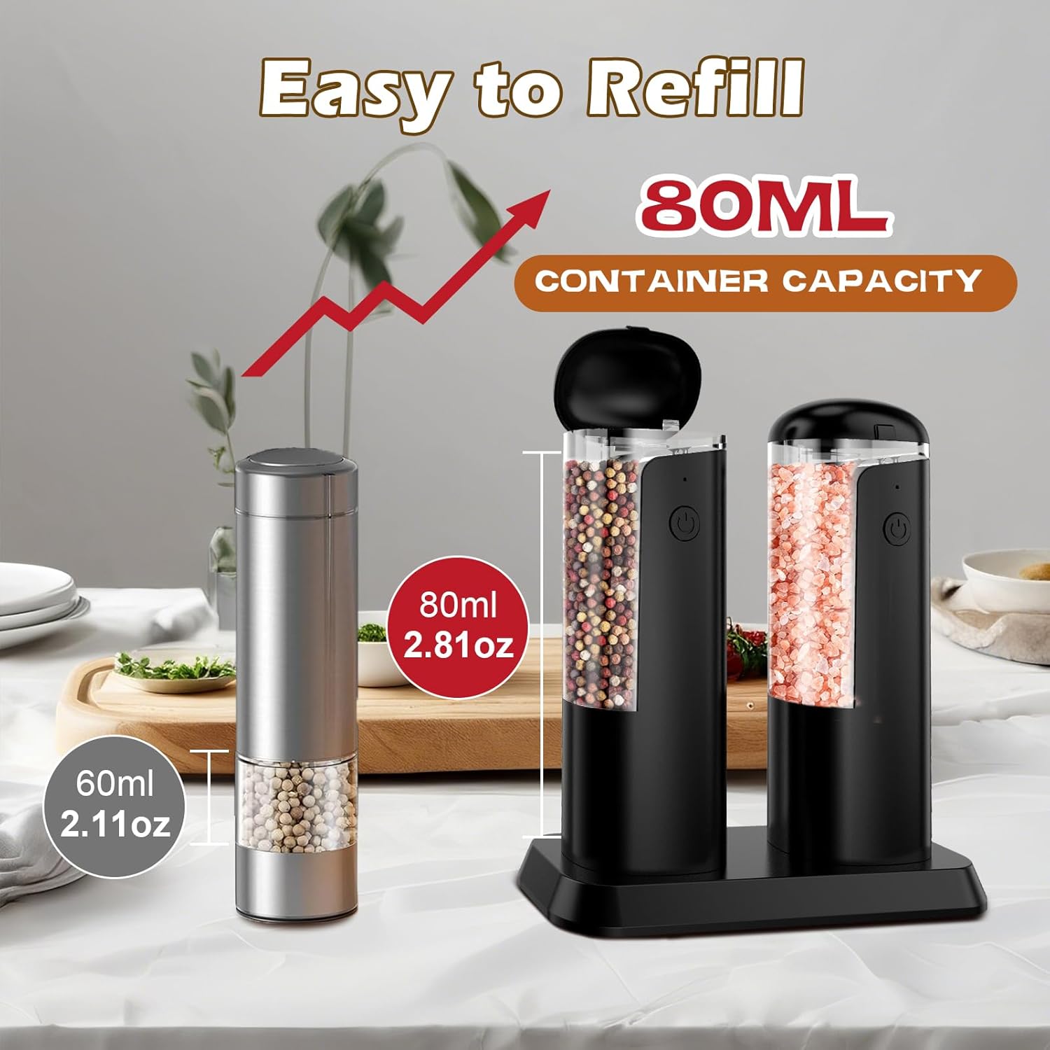 Electric Salt Pepper Grinder Set with LED Light and Adjustable Coarseness