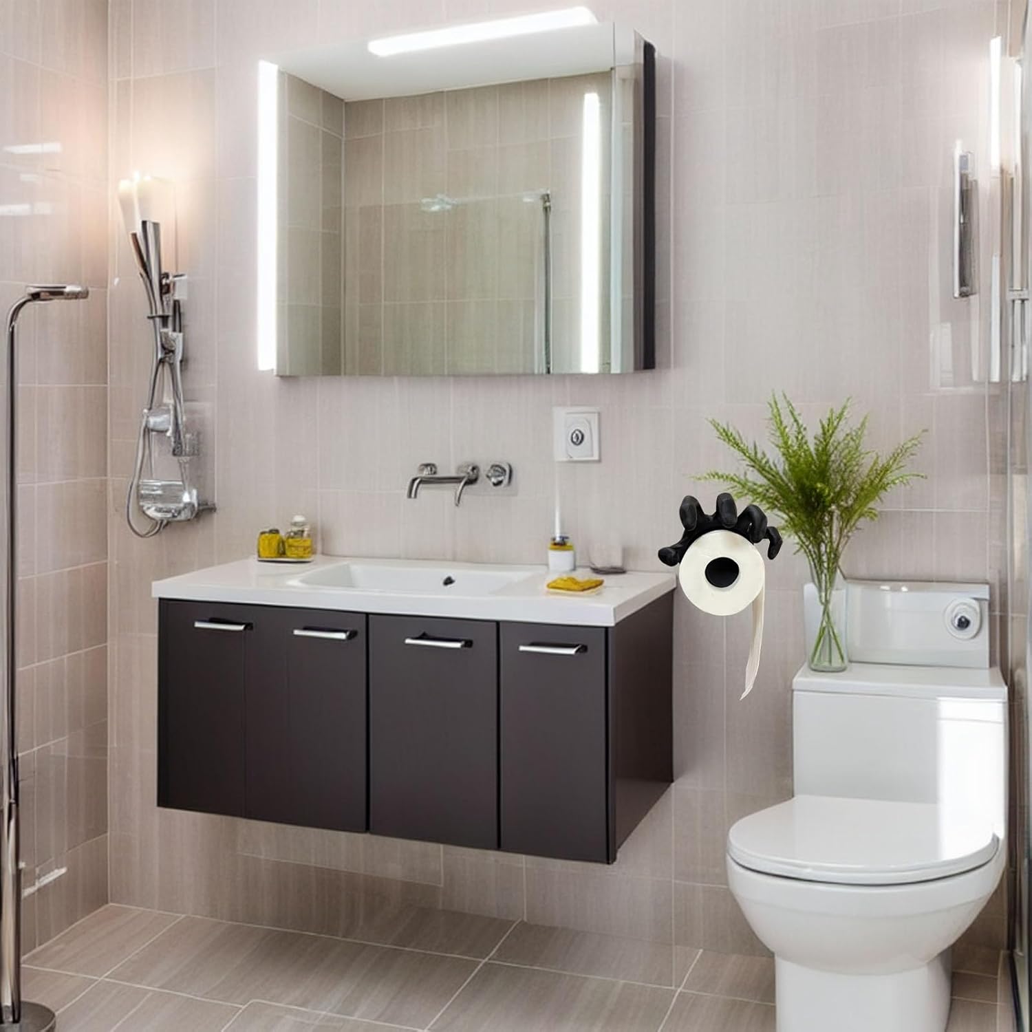Black Toilet Paper Holder Palm Shape Wall Mount Tissue Roll Holder