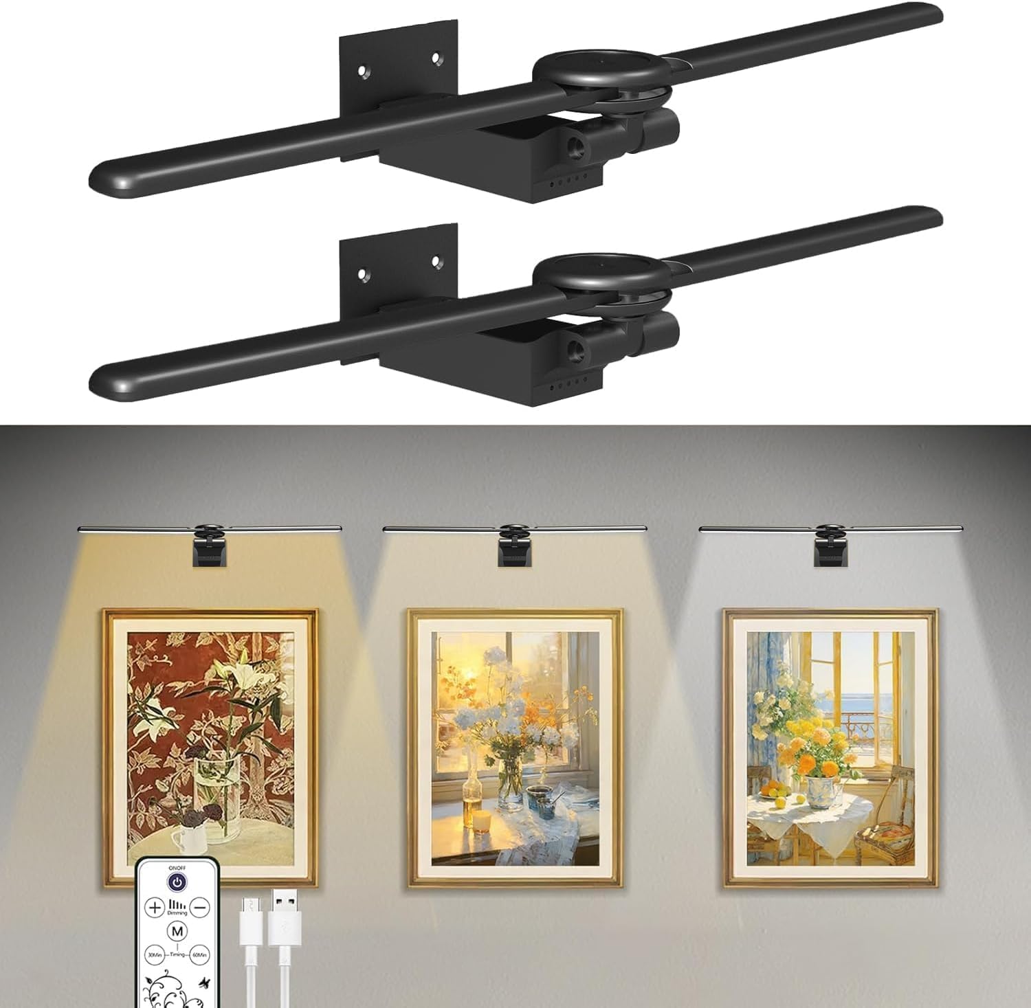 Cotaros 2 Pack Rechargeable Picture Light with Timer and Dimmer Black