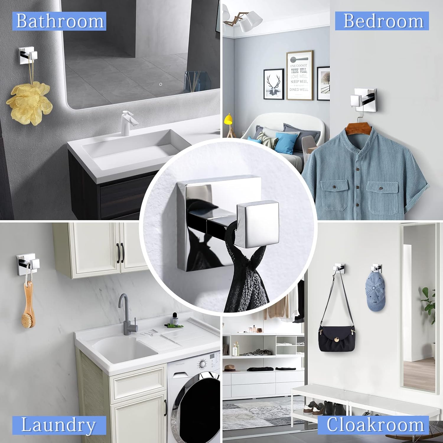 TQKAG Square Towel Ring Hooks for Bath and Kitchen