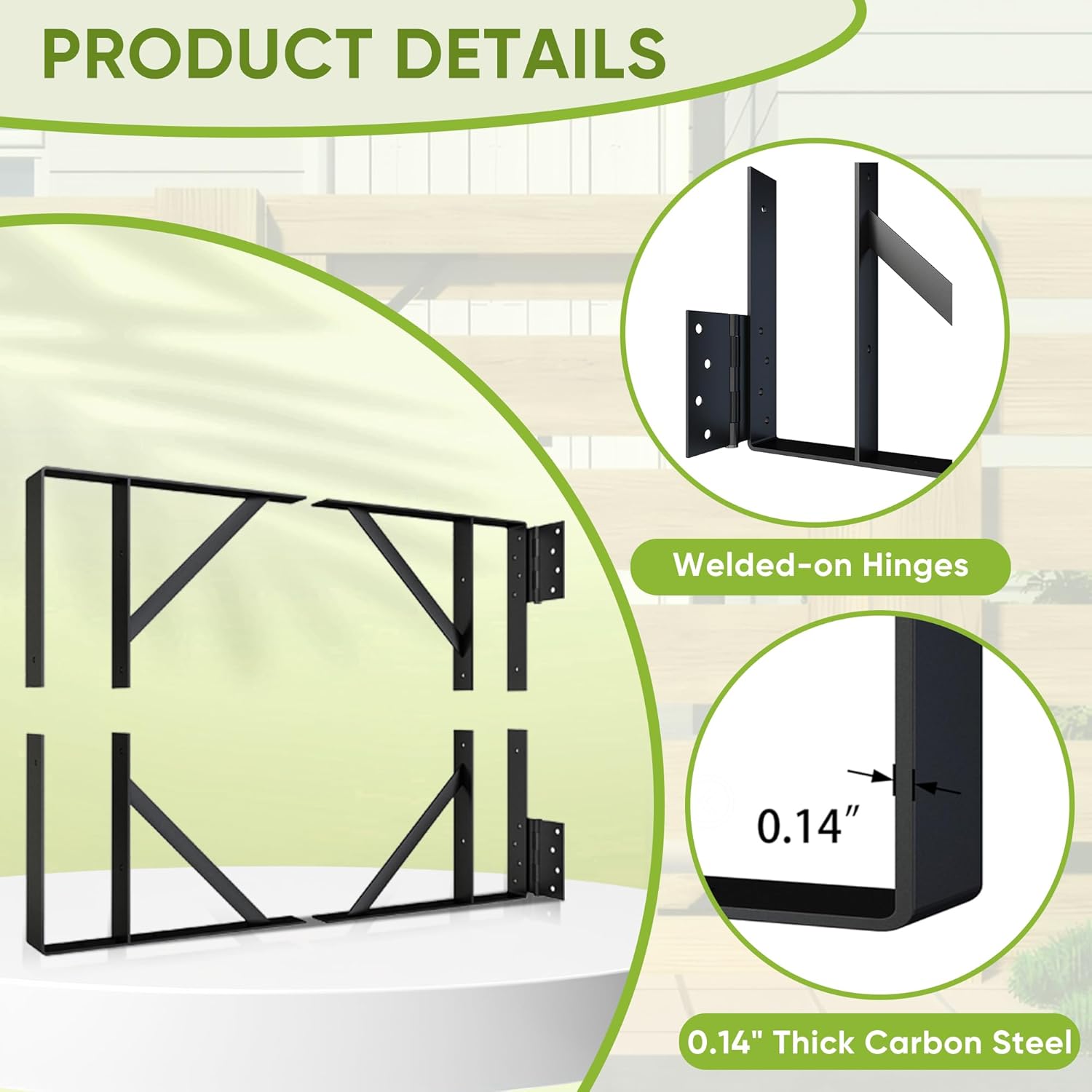 Heavy-Duty Anti-Sag Gate Bracket Set Stainless Steel Precision-Welded Hinges
