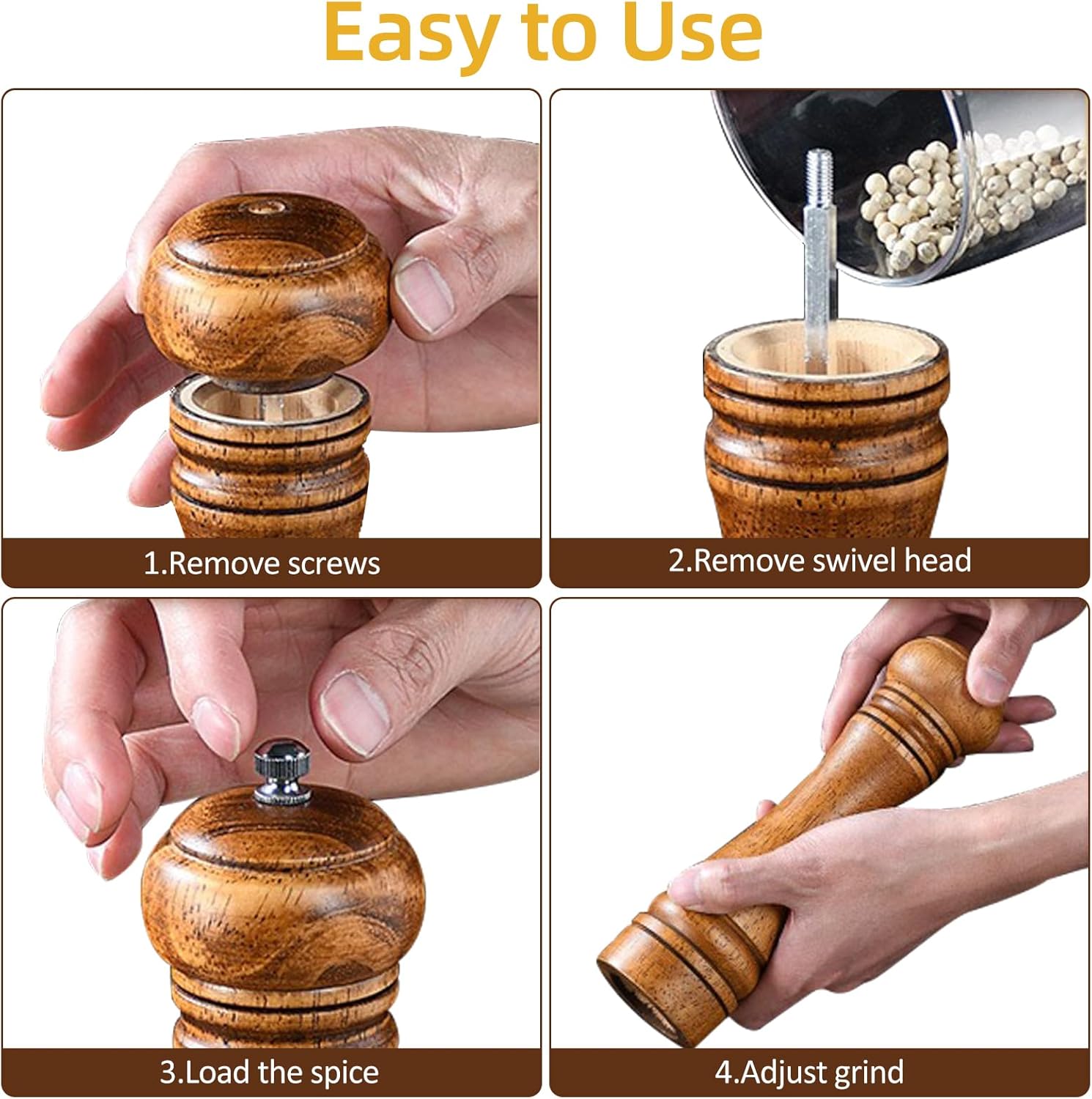 Wooden Salt Pepper Grinder Set with 8 Inch Tall Design 1
