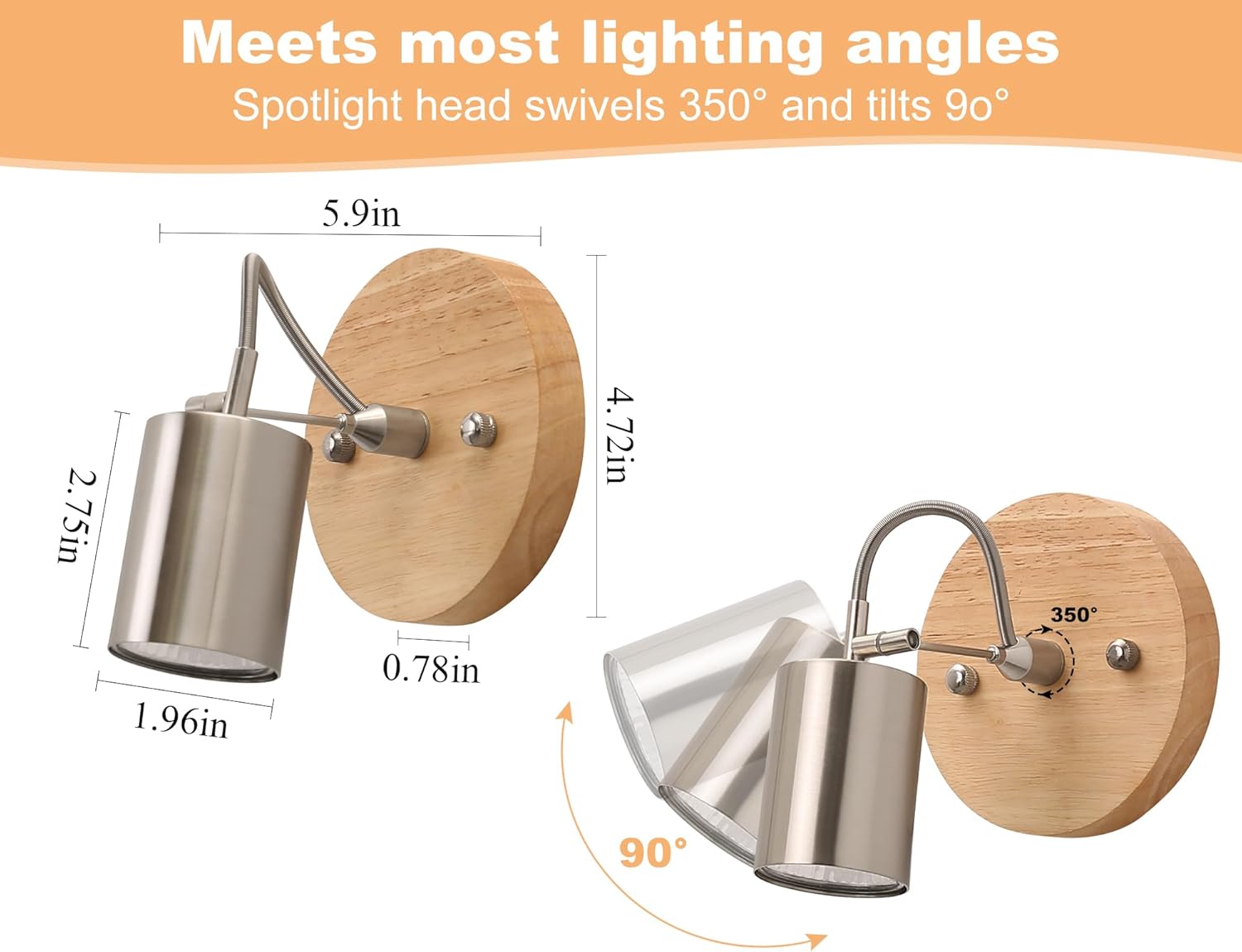 2 Pack Adjustable Ceiling Spotlights with Rotatable Head
