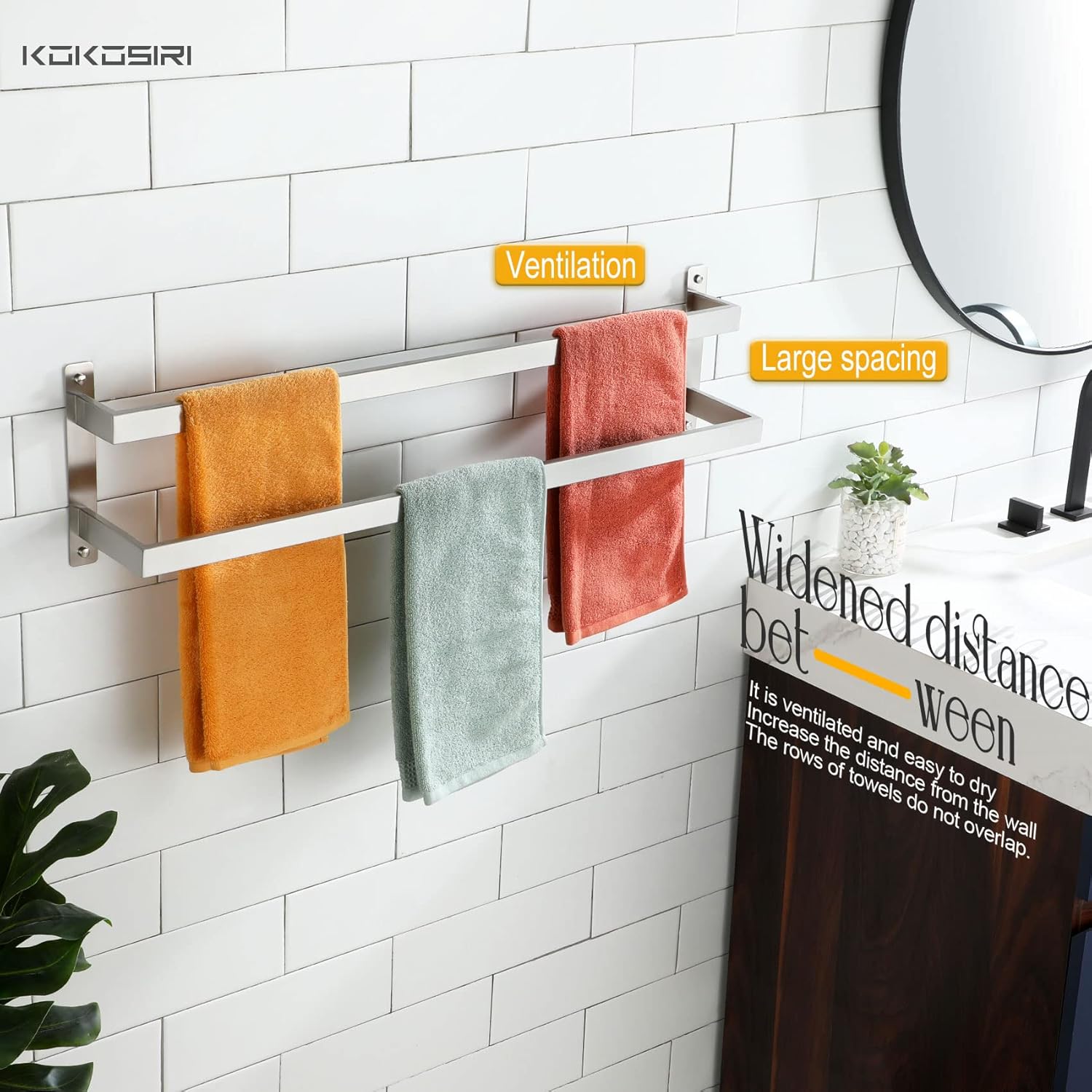 KOKOSIRI 32 Inches 2-Tier Ladder Towel Rack Brushed Nickel B5008BR-L32B3004BR
