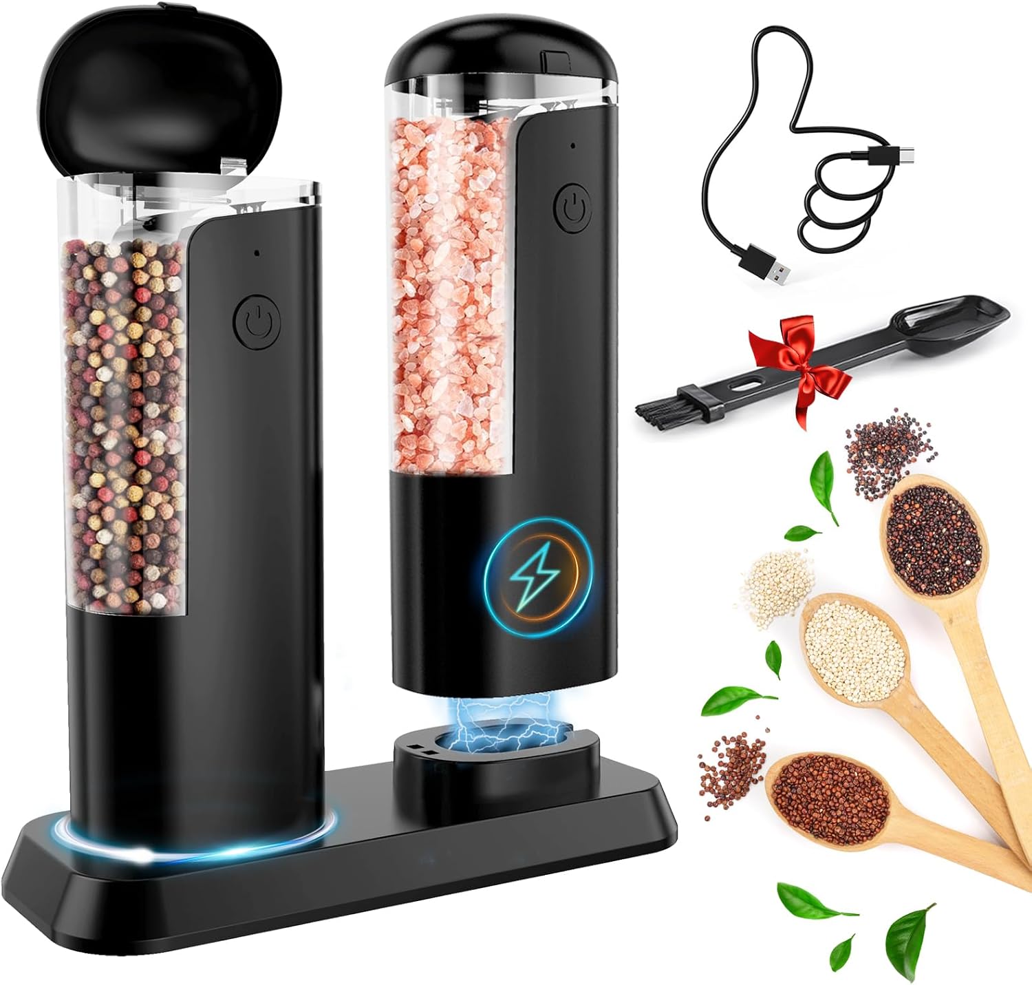 Electric Salt Pepper Grinder Set with LED Light and Adjustable Coarseness