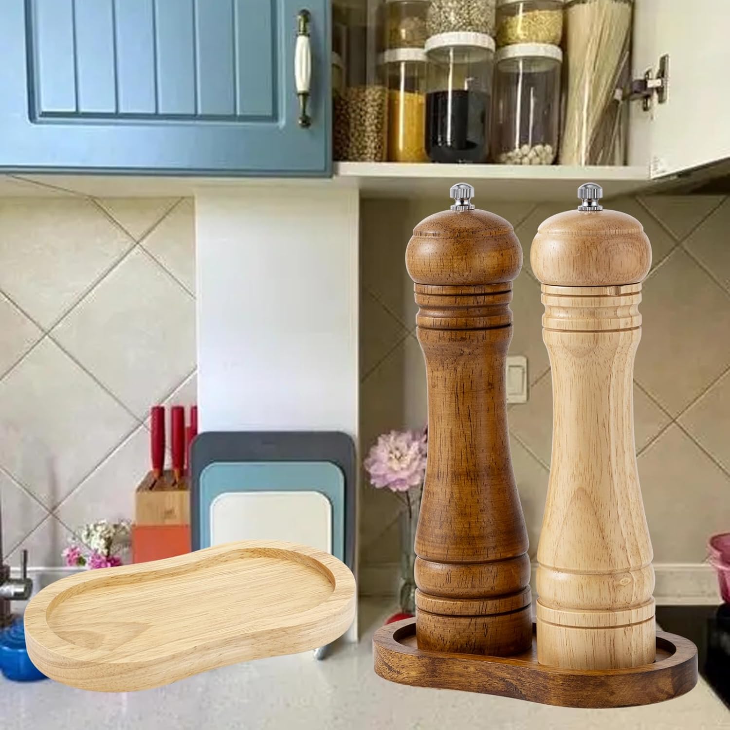 BINHAI Salt and Pepper Wood Mill Rest Tray