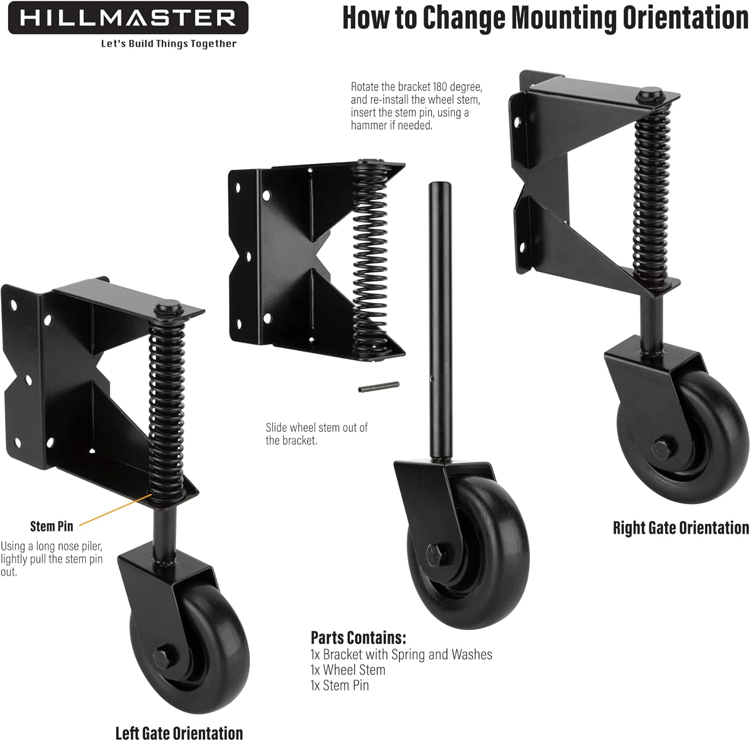 Hillmaster 4-Inch Gate Wheel Caster Kit for Wooden Fences
