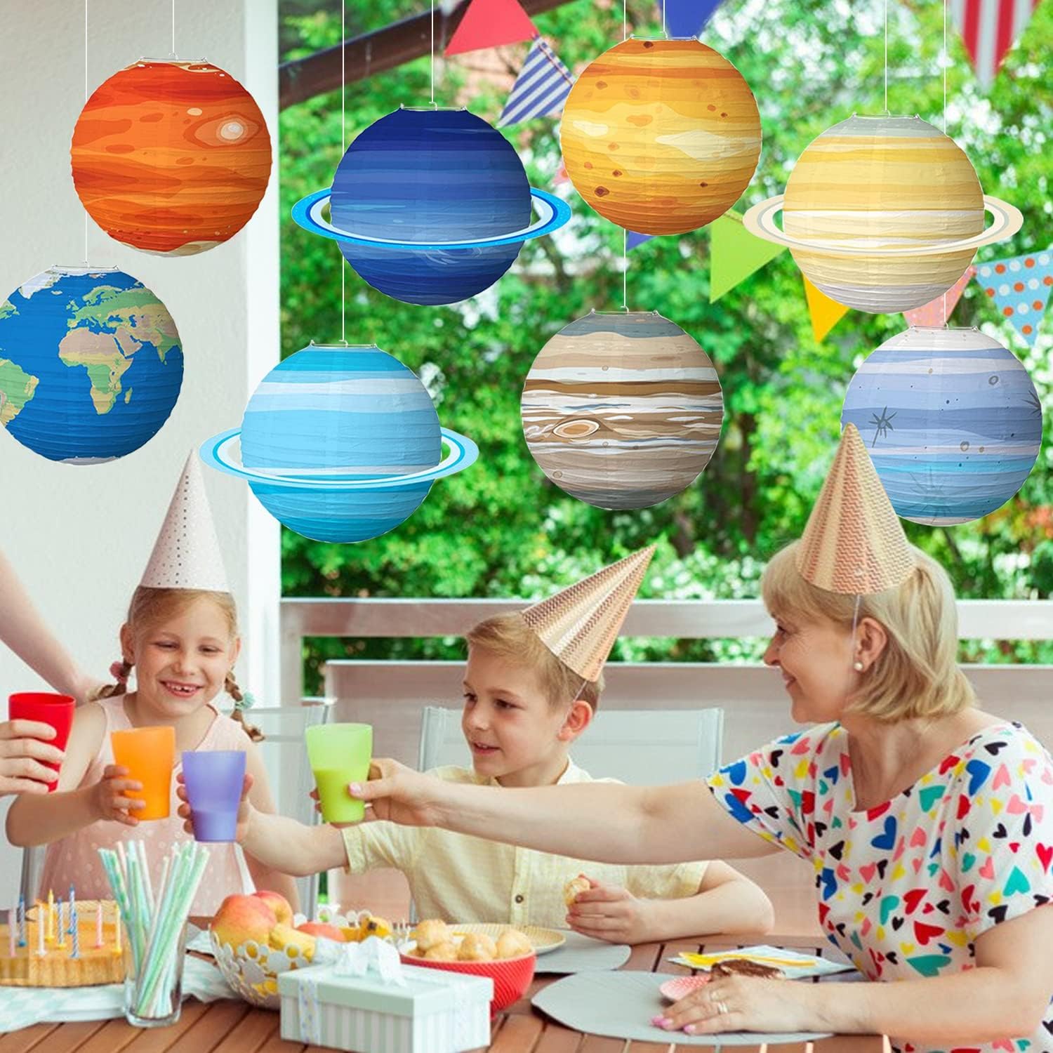 8Pack Paper Lanterns Planets Space Theme Decorations