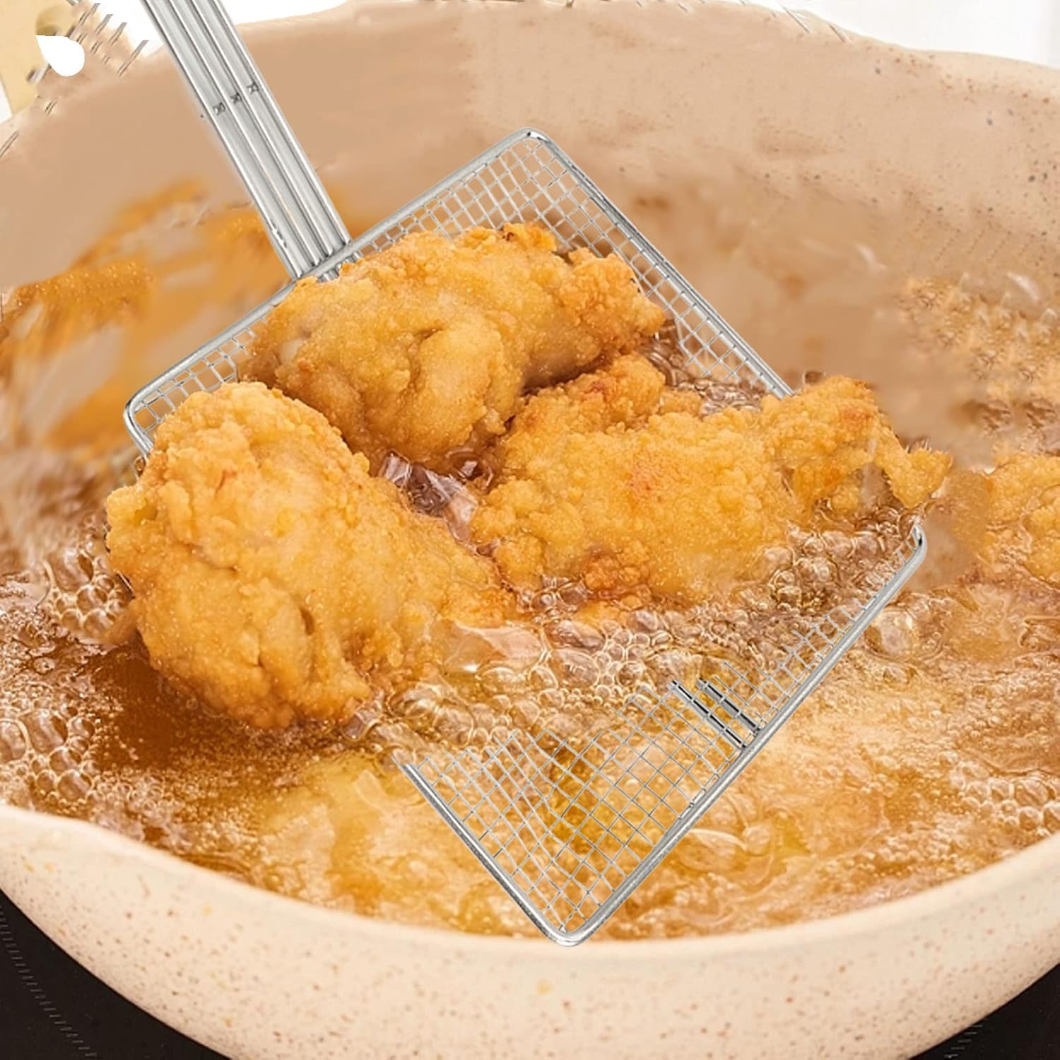 Stainless Steel Skimmer Ladle with Mesh Strainer for Cooking and Frying