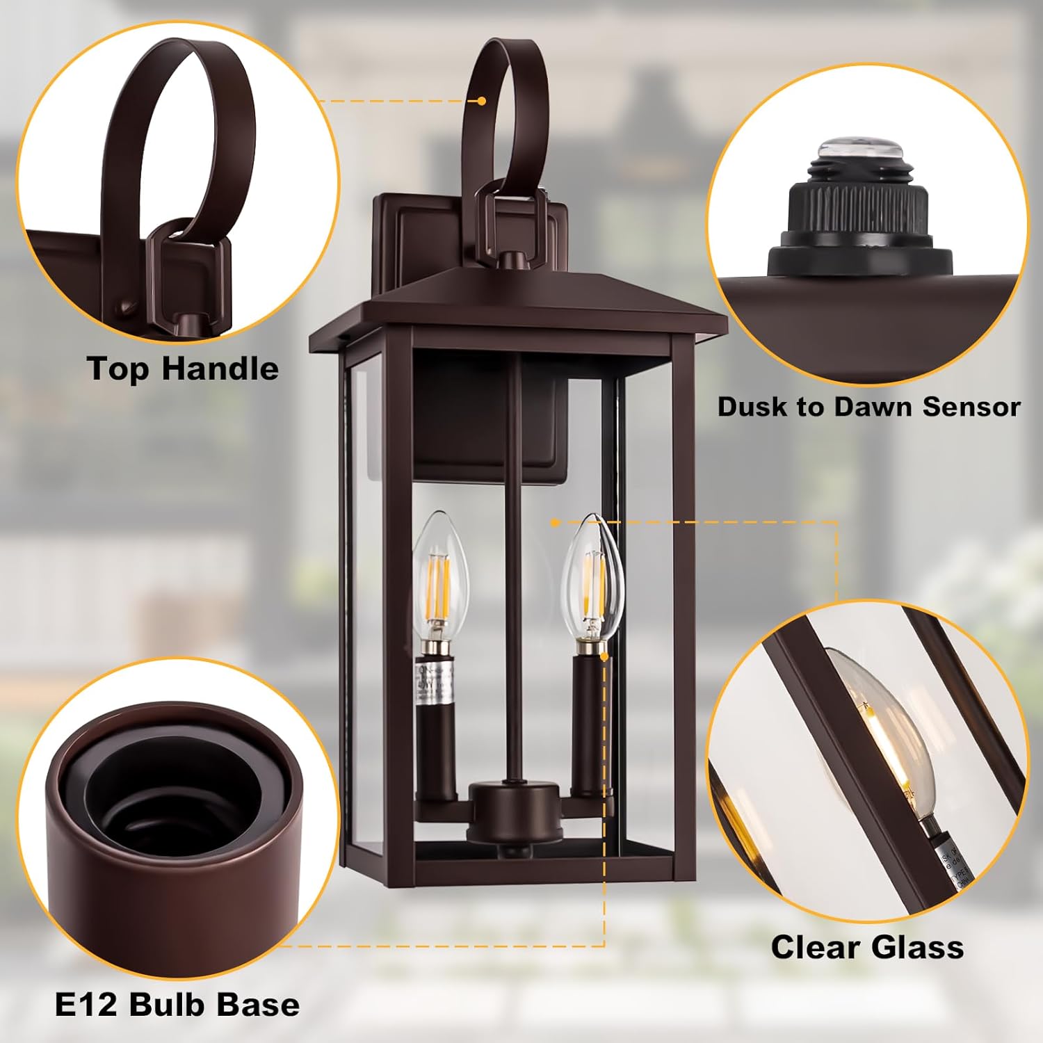 Brilvibera 2-Light Porch Wall Light with Dusk to Dawn Sensor