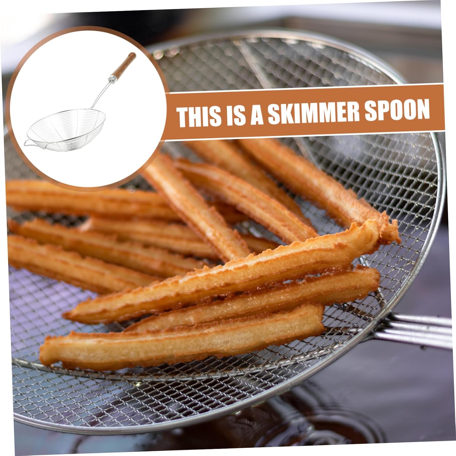 Mikinona 304 Stainless Steel Skimmer Spoon with Wooden Handle