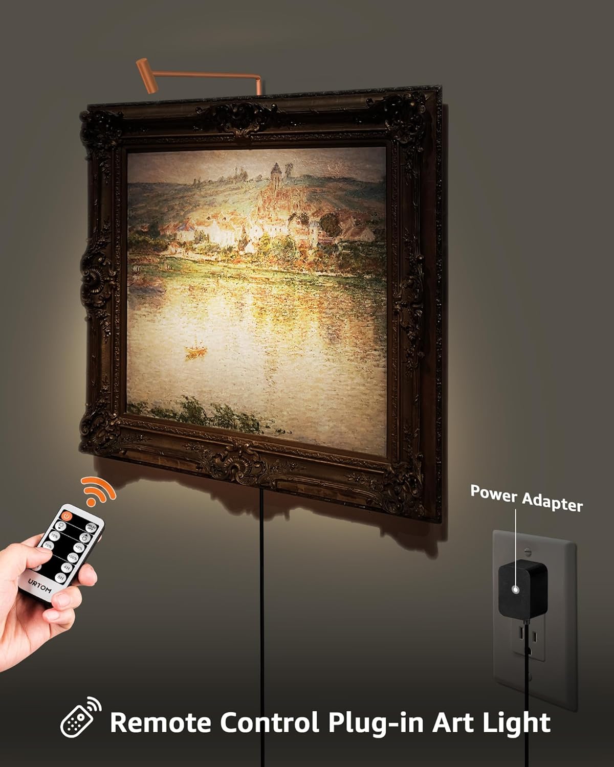 URTOM Dimmable Copper Picture Frame Light with Remote Control and Timer