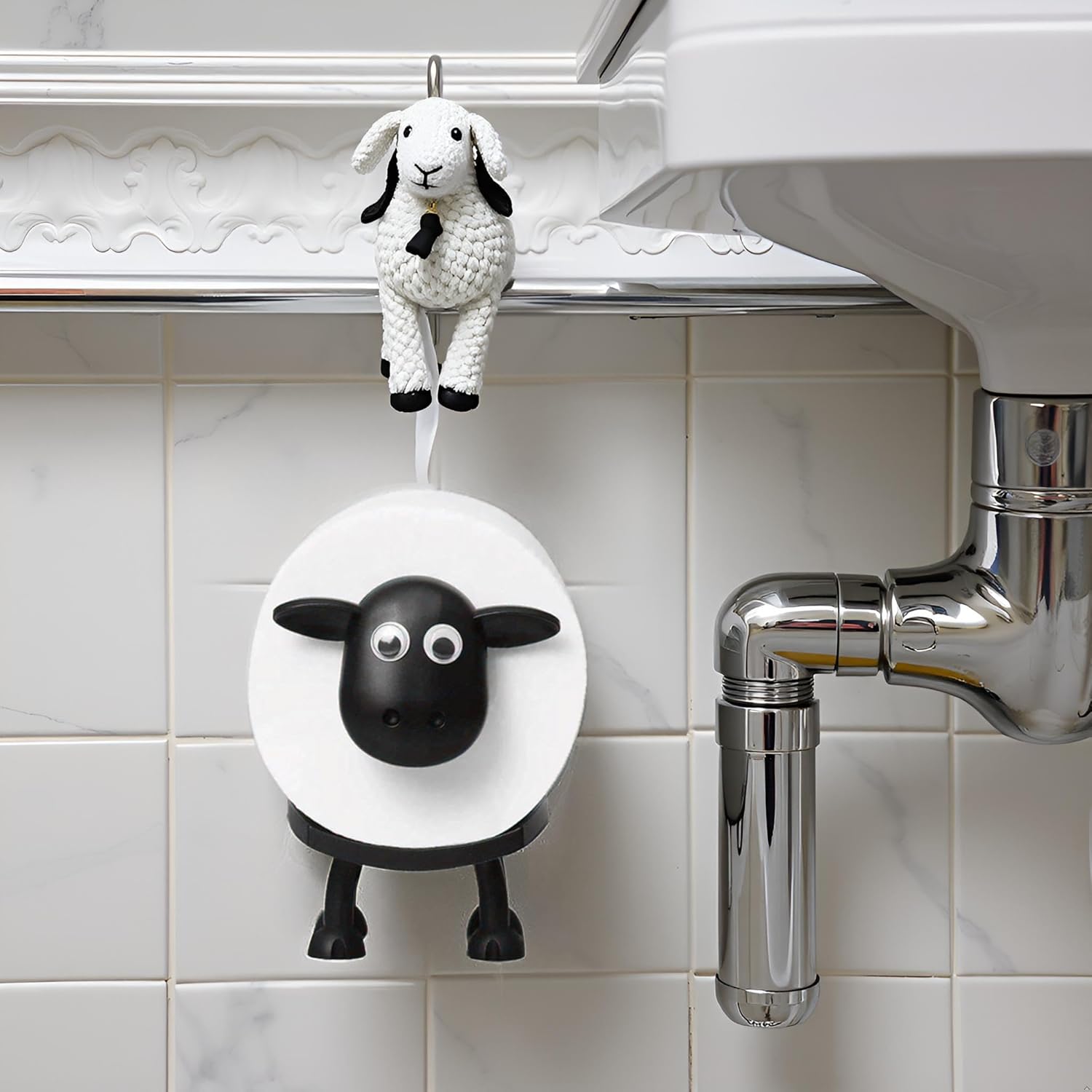 Decorative Sheep Toilet Paper Holder with Black and White Design
