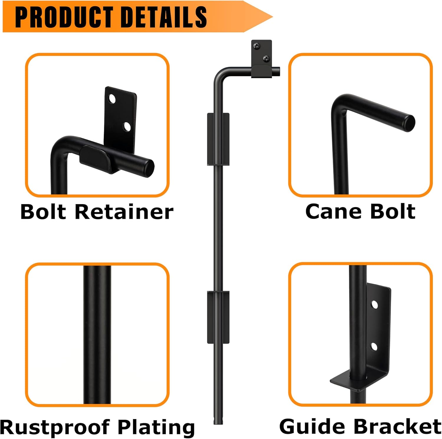 Durable 12 Cane Bolt Gate Latch Black Steel