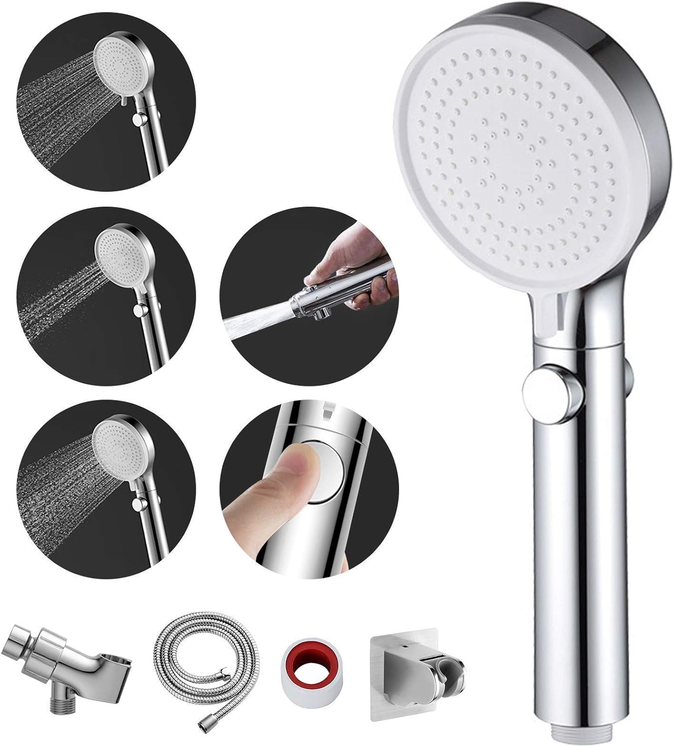 Adjustable 3-Mode Handheld Shower Head with Hose and Valve