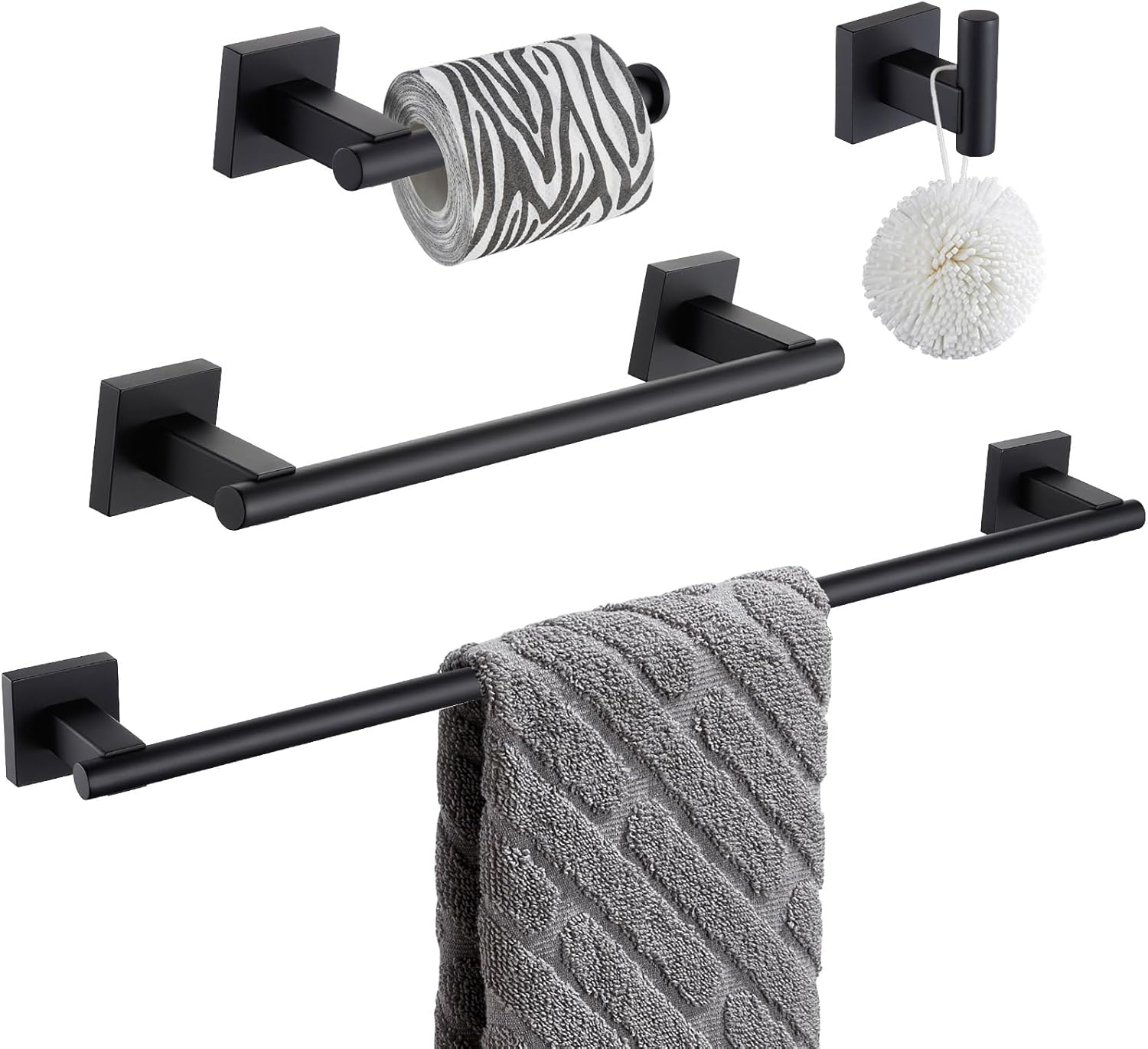 Suyar Matte Black Bathroom Hardware Set 4 PCS