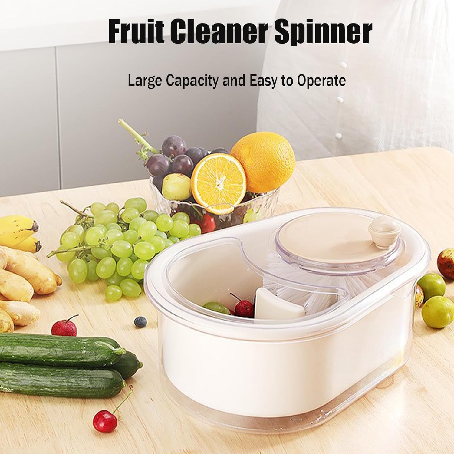 BUENLY Fruit Cleaner Spinner with Brush Large Capacity Double Layer Salad Tool