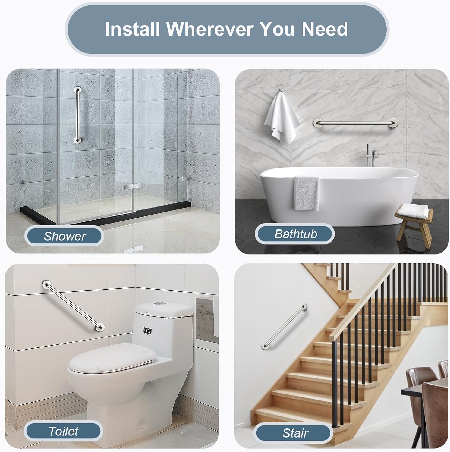 Bright Showers Dual Shower Head Grab Bar Set