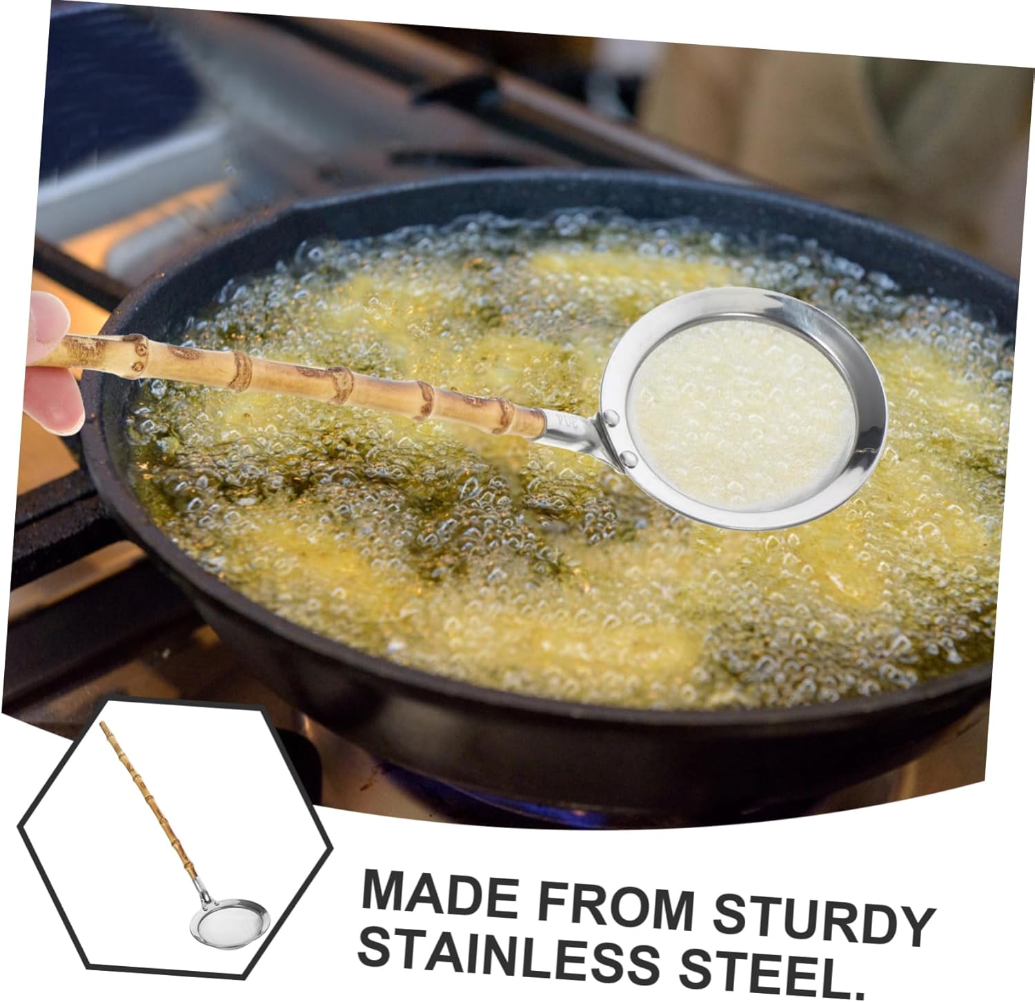 GRIRIW Food-Grade Strainer Ladle with Bamboo Handle