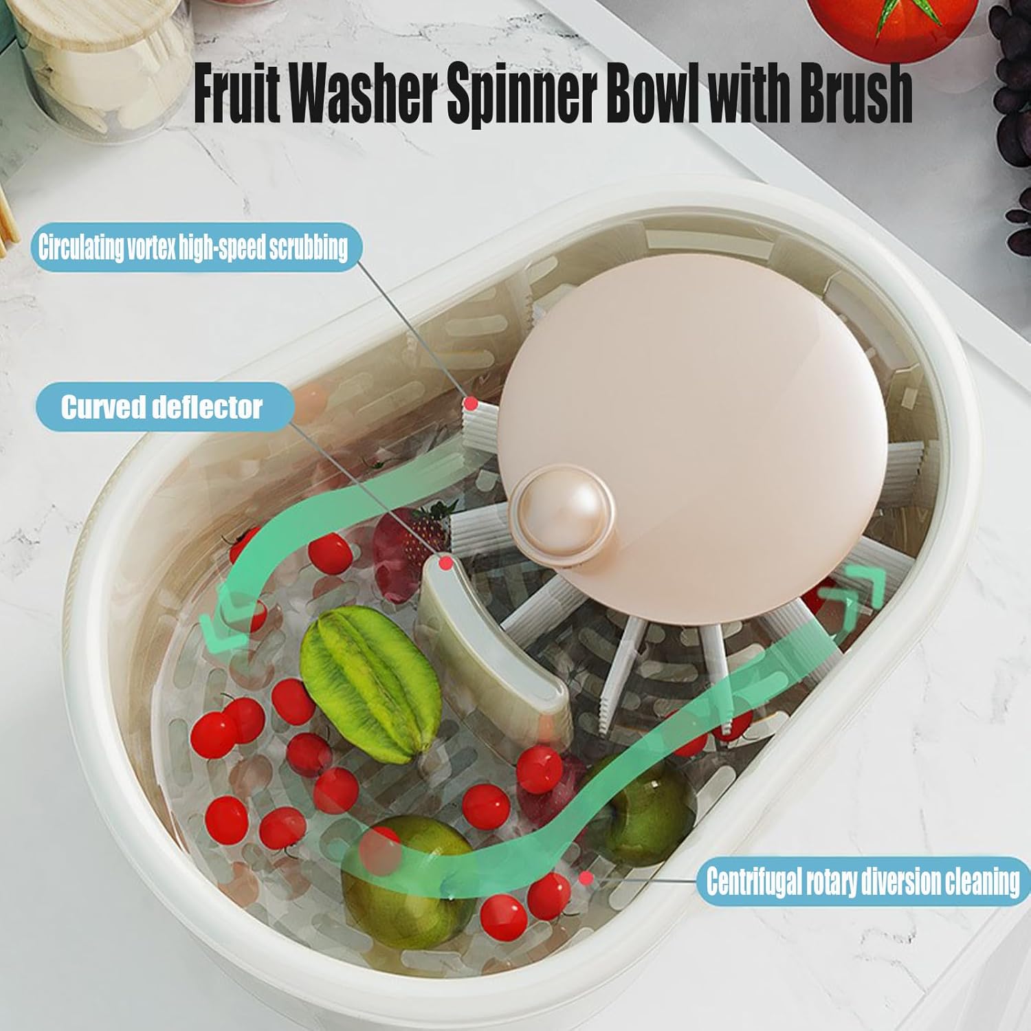 BUENLY Fruit Cleaner Spinner with Brush Large Capacity Double Layer Salad Tool