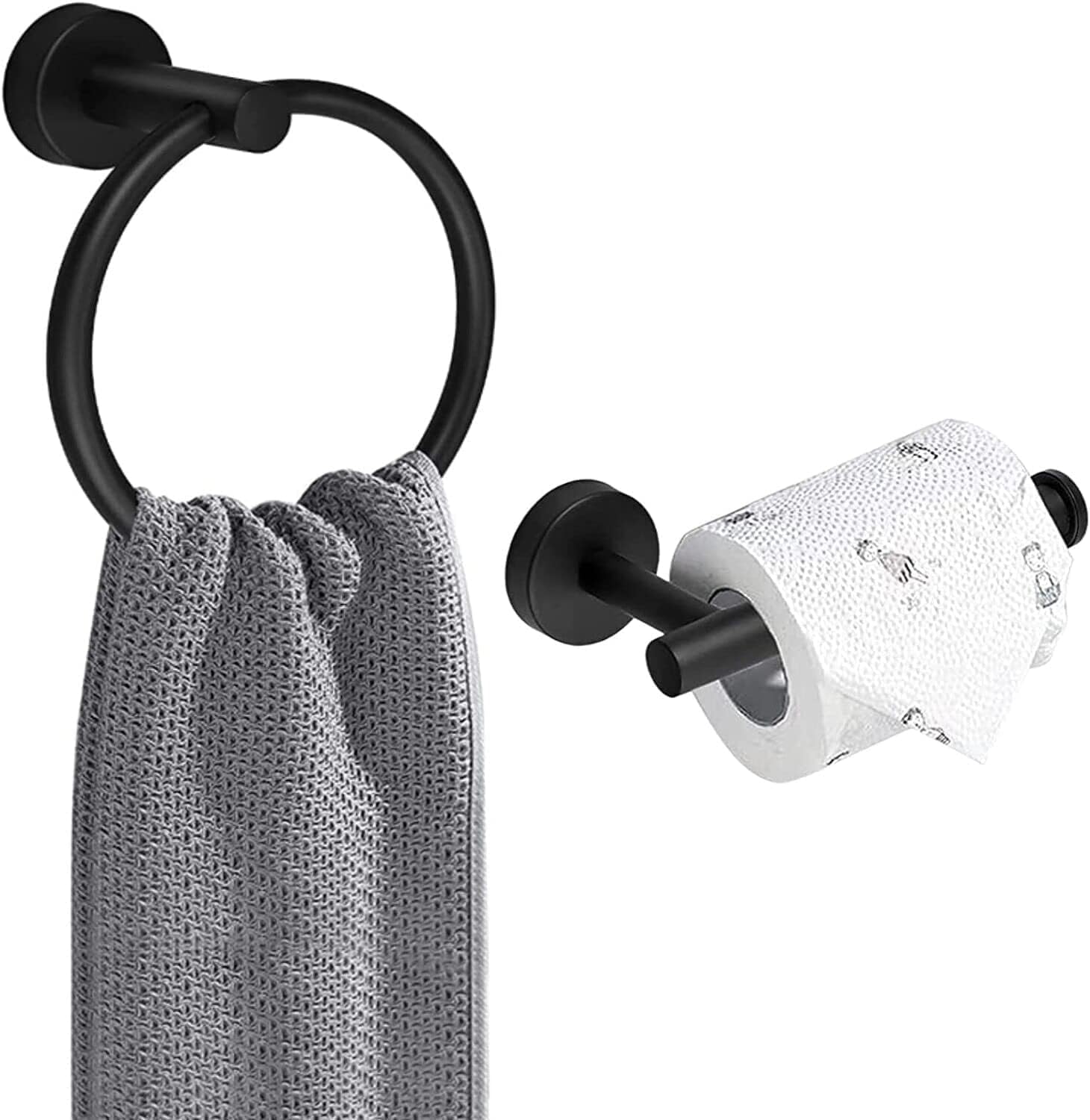 Stainless Steel Toilet Paper Holder and Towel Ring Set Matte Black