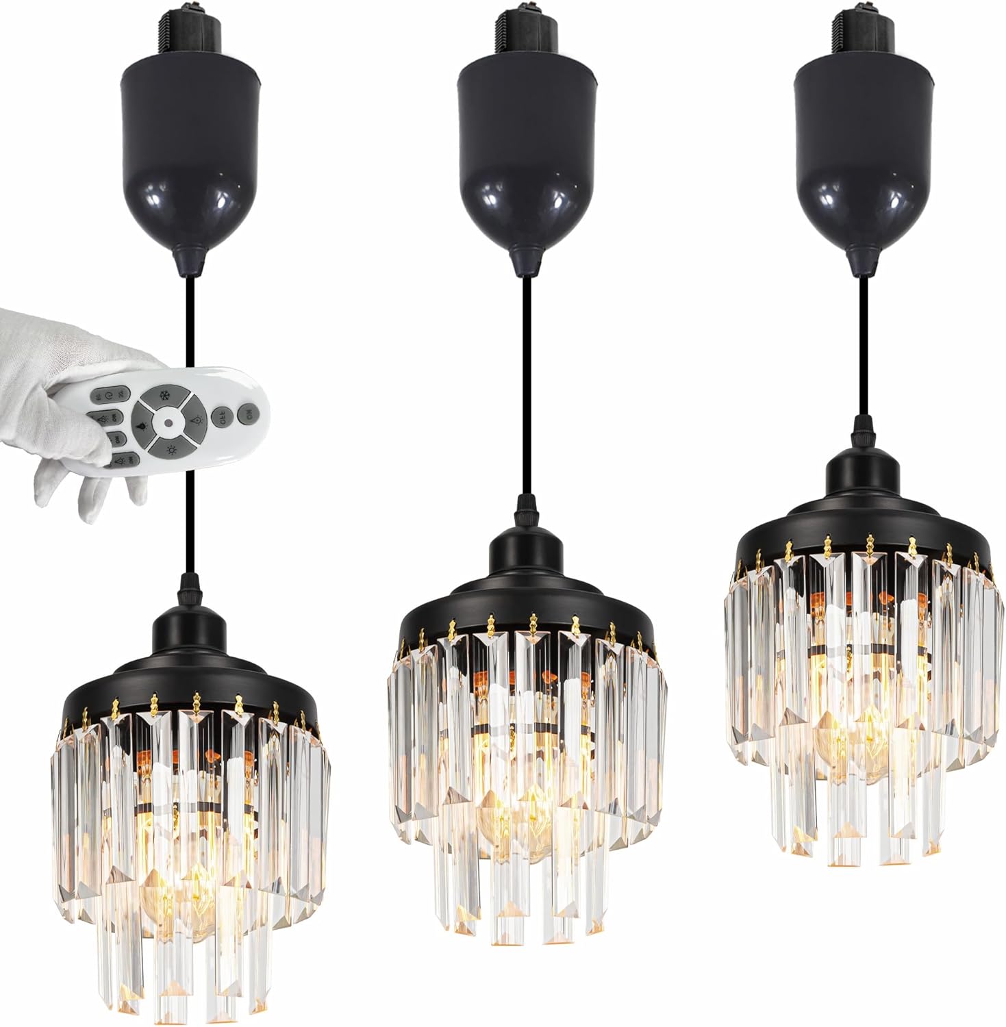 Adjustable Height Halo Pendant Light with Dimmable Remote Control