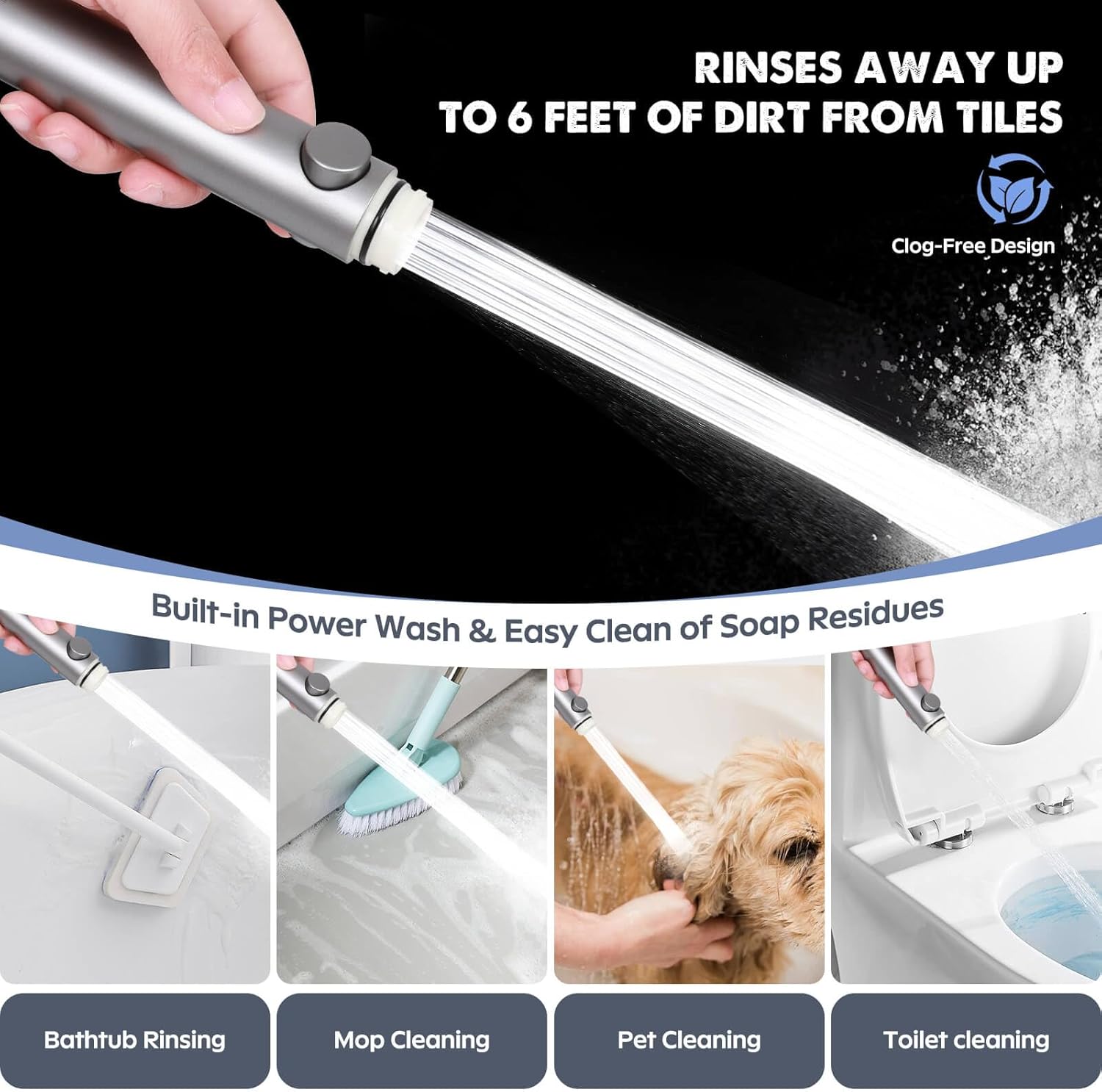 Fast-Flowing Self-Cleaning Pressure-Saving Handheld Shower Head