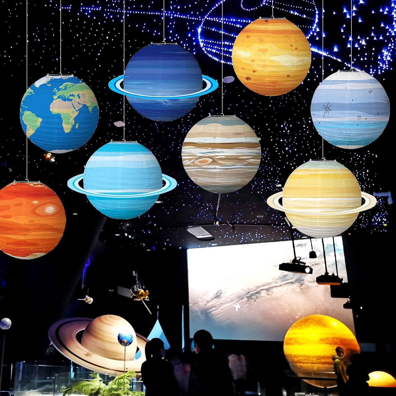 8Pack Paper Lanterns Planets Space Theme Decorations