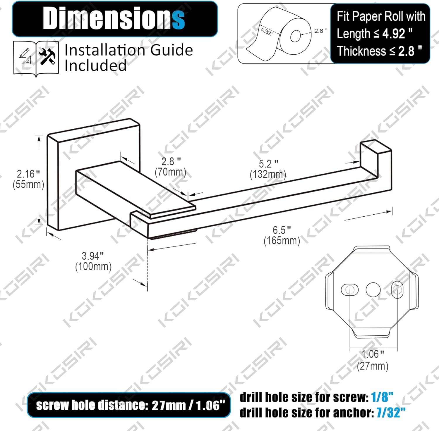 KOKOSIRI Black Stainless Steel Toilet Paper Holder 1