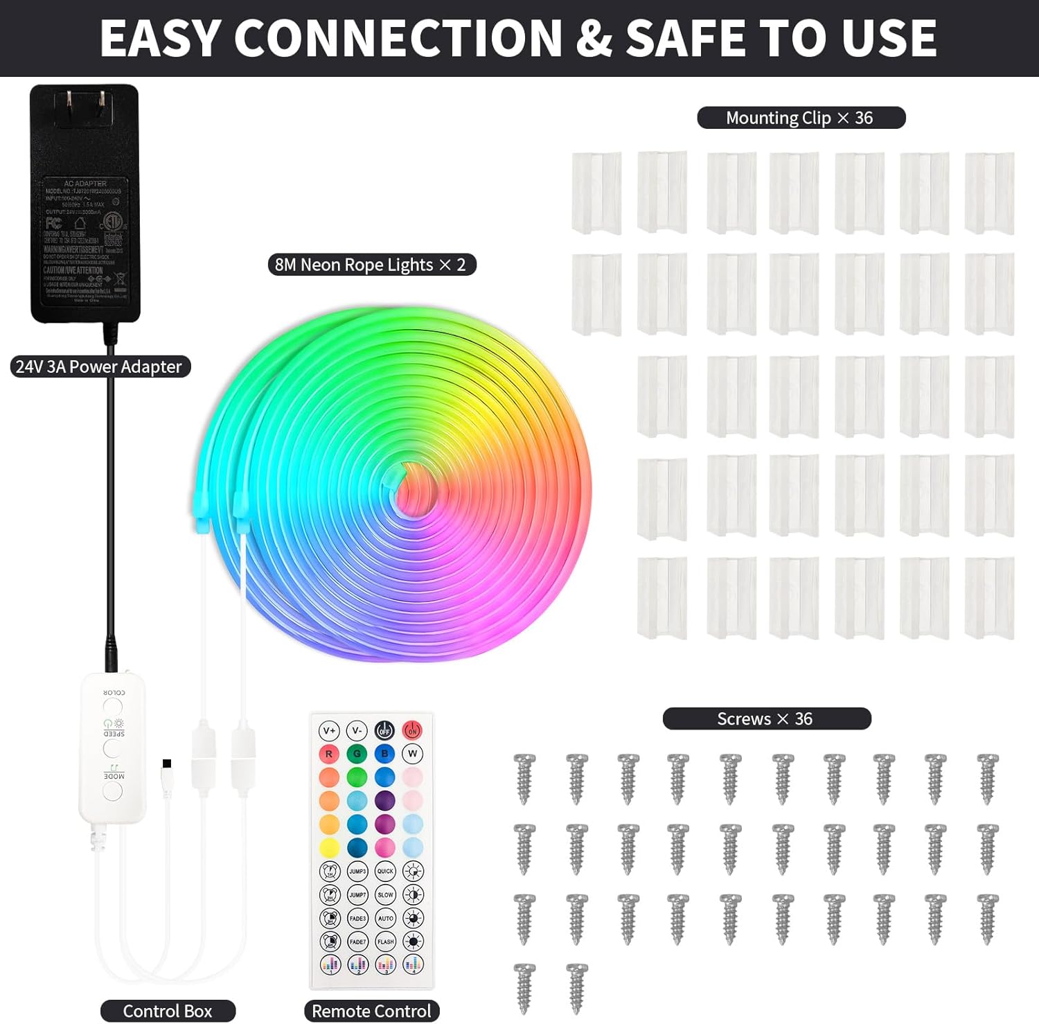 52FT BUNACET LED Neon RGBIC Strip Lights with Remote APP Control