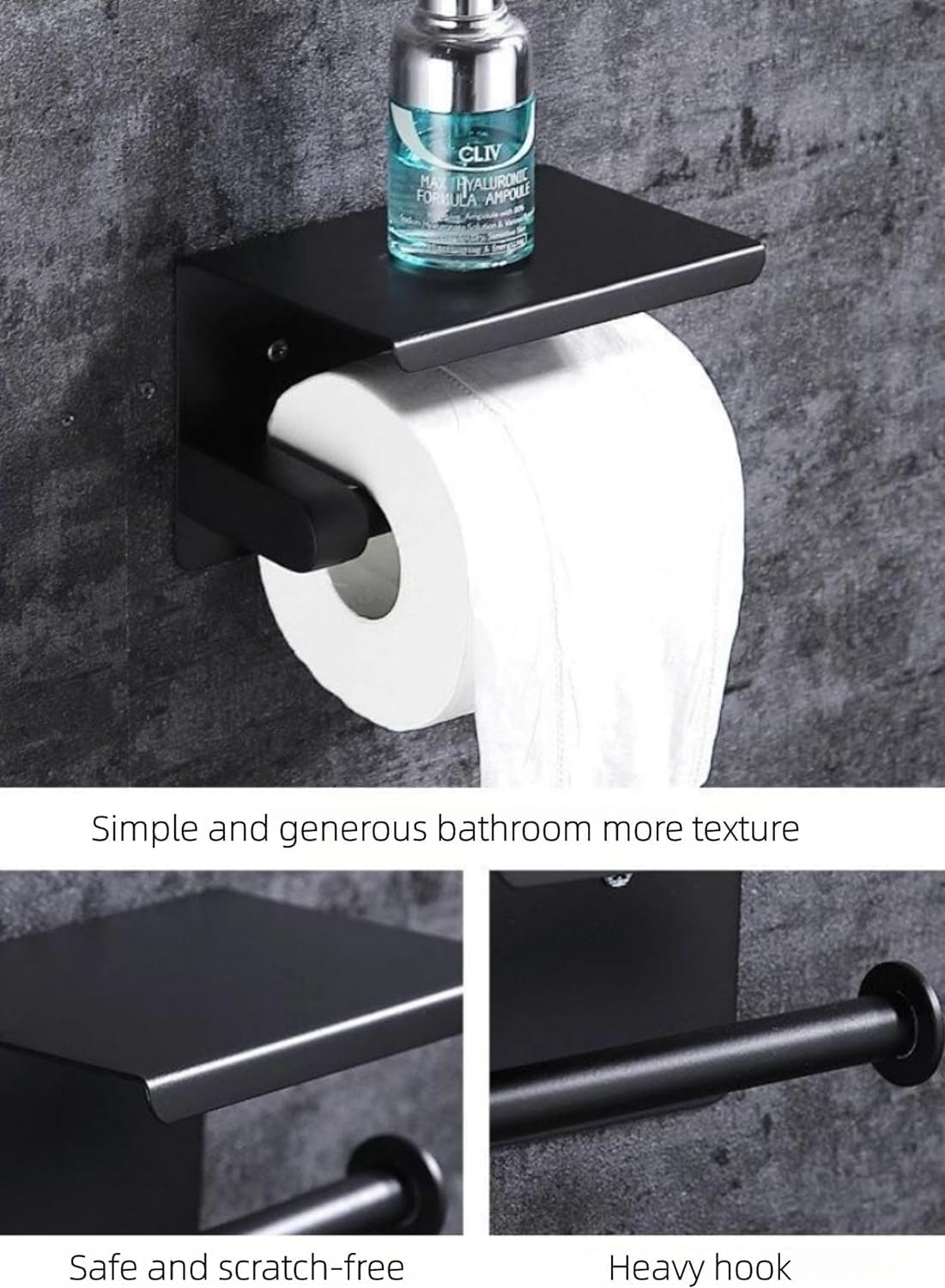 Matte Black Toilet Paper Holder with Phone Shelf 1