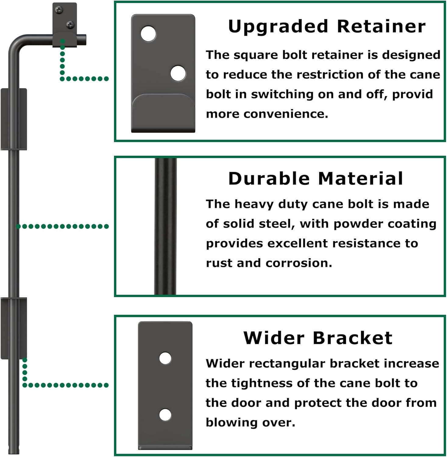 18-inch Heavy Duty Cane Bolt Gate Drop Rod Kit with Square Design