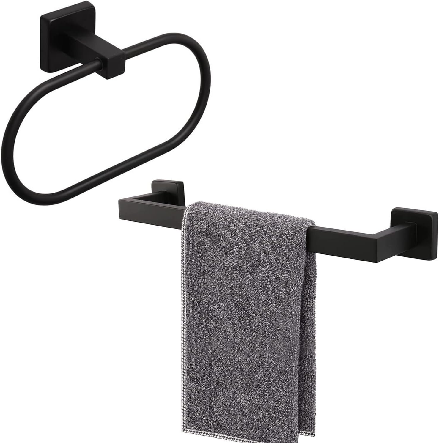 TocTen 16 Inch Matte Black Towel Rack Set