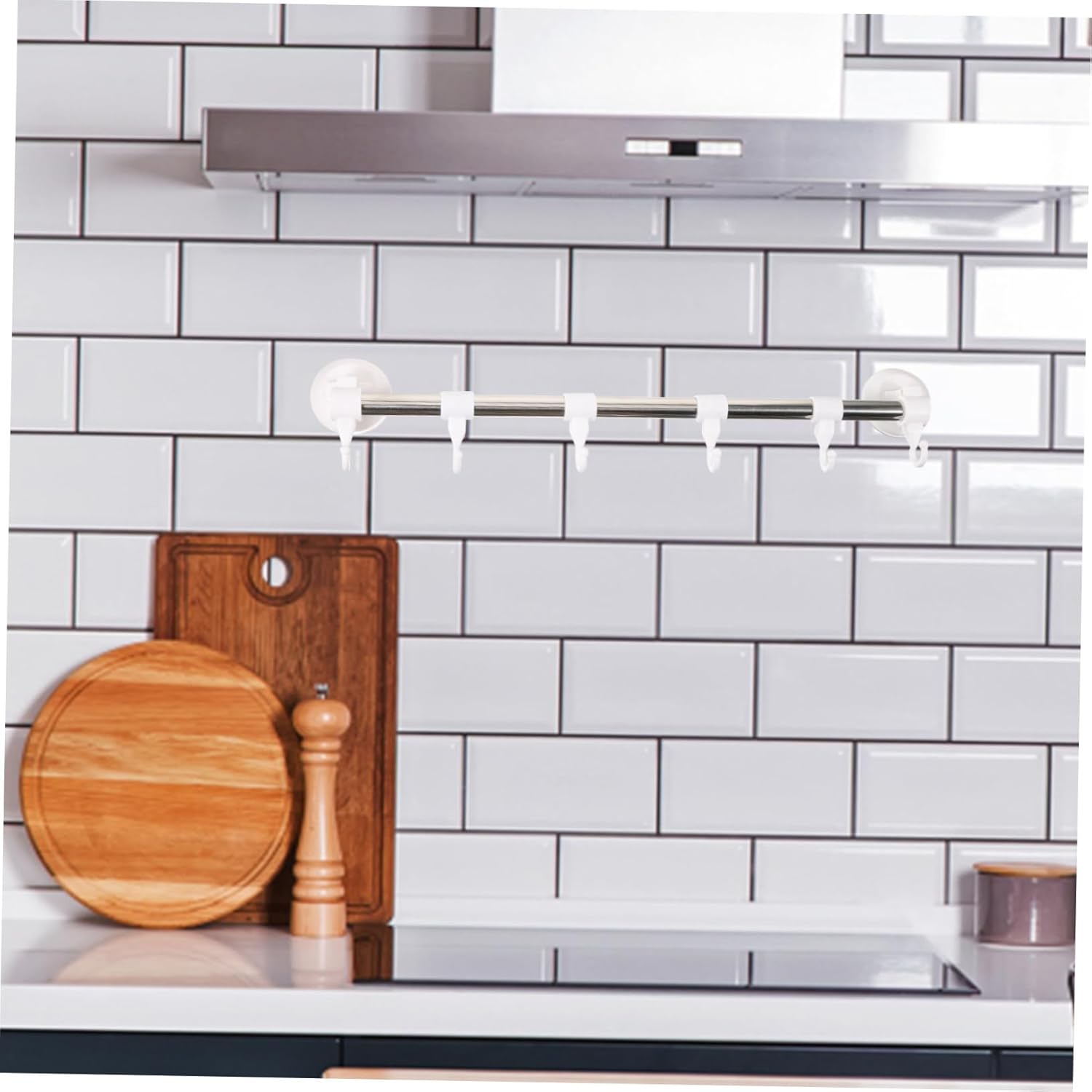 Angoily Adjustable Suction Cup Towel Bar with Hooks