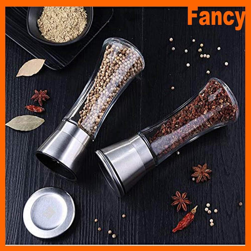 Yugefom Salt Pepper Grinder Set - Glass Stainless Steel