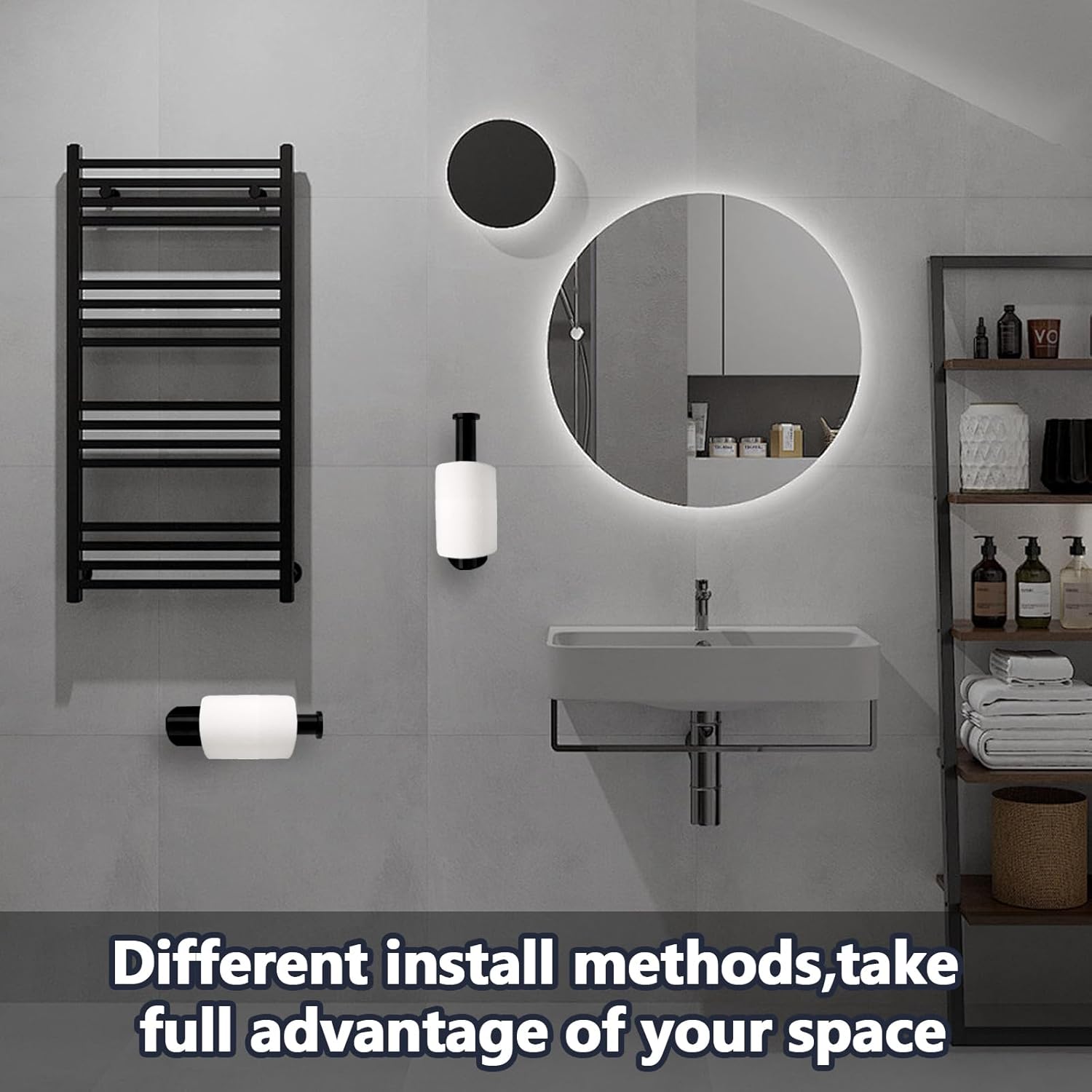 Verkelly Stainless Steel Self Adhesive Toilet Paper Holder Black