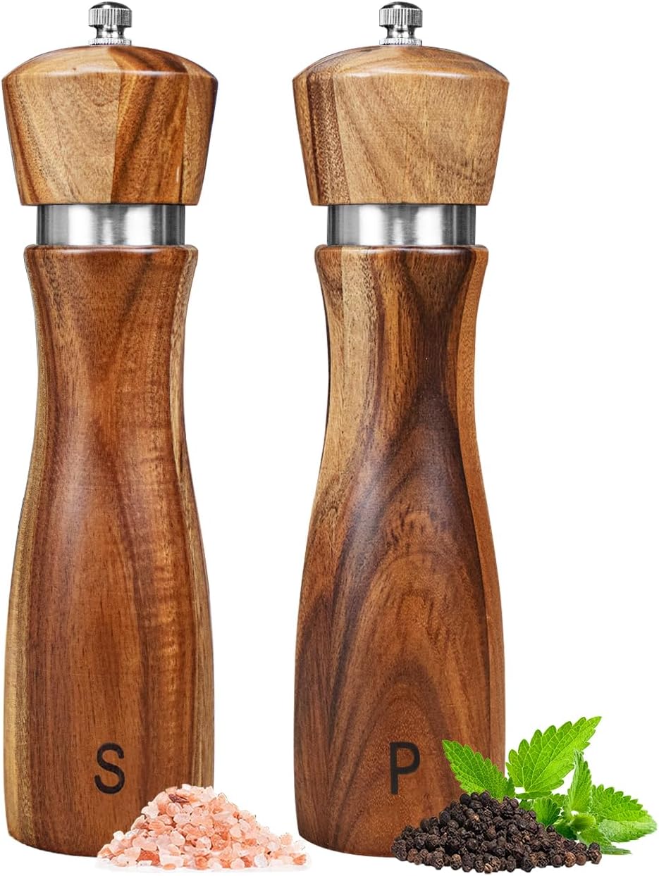 Haomacro 2 Pack Acacia Wood Salt Pepper Grinder Set