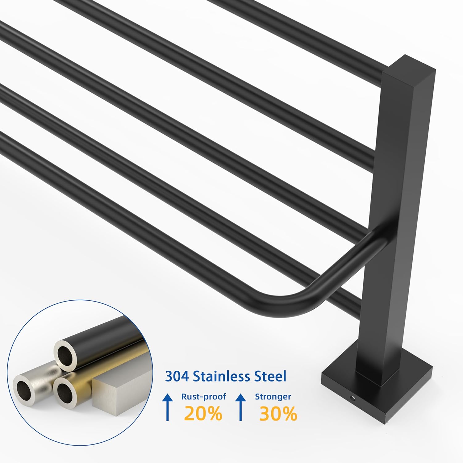 RUACQ 24inch Matte Black Towel Rack for Bathroom