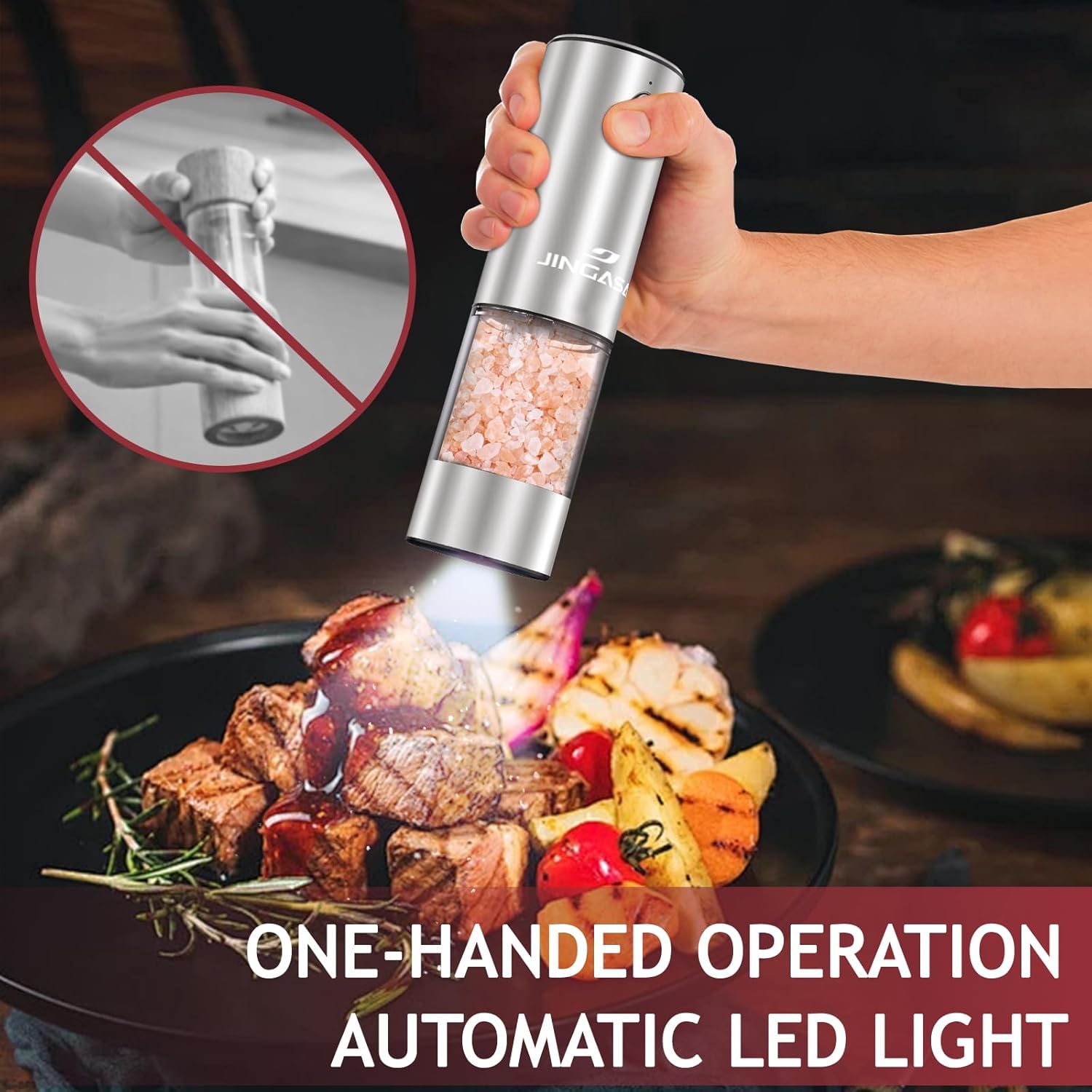 JINGASA Electric Salt Pepper Grinder Set with USB Charging