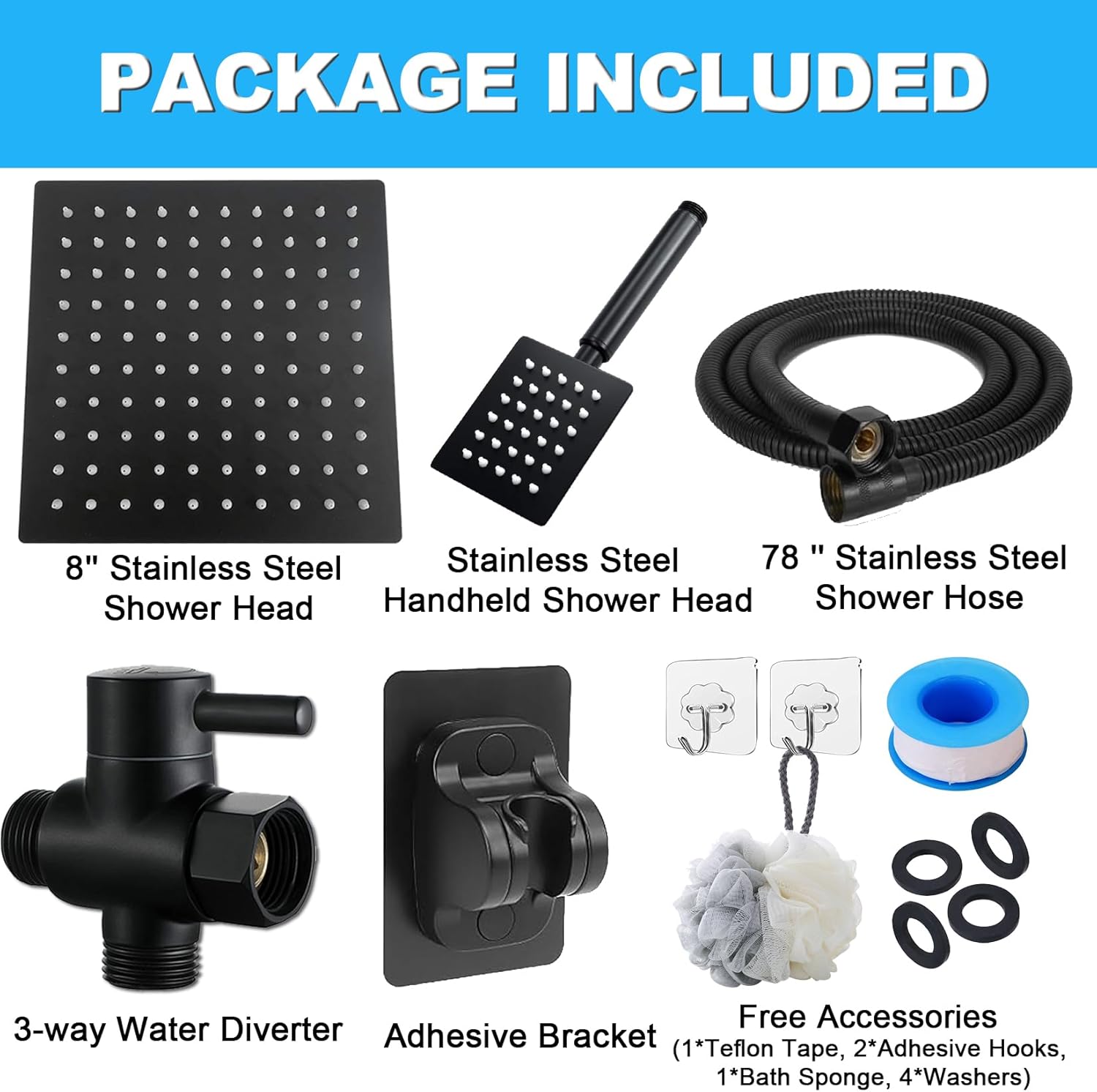 Luxury Black 8 2-in-1 Shower Head Set