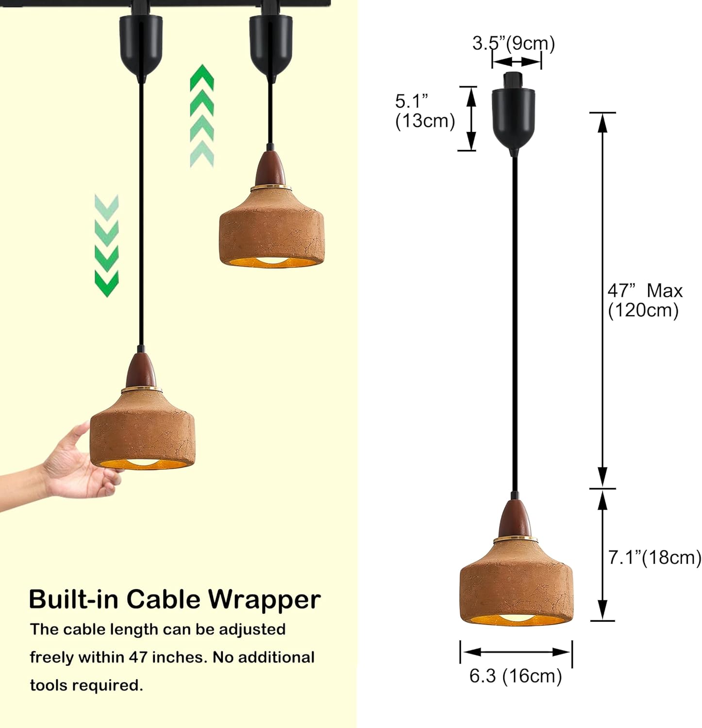 Kiven L Style Track Pendant Light with Brown Ceramic Globe