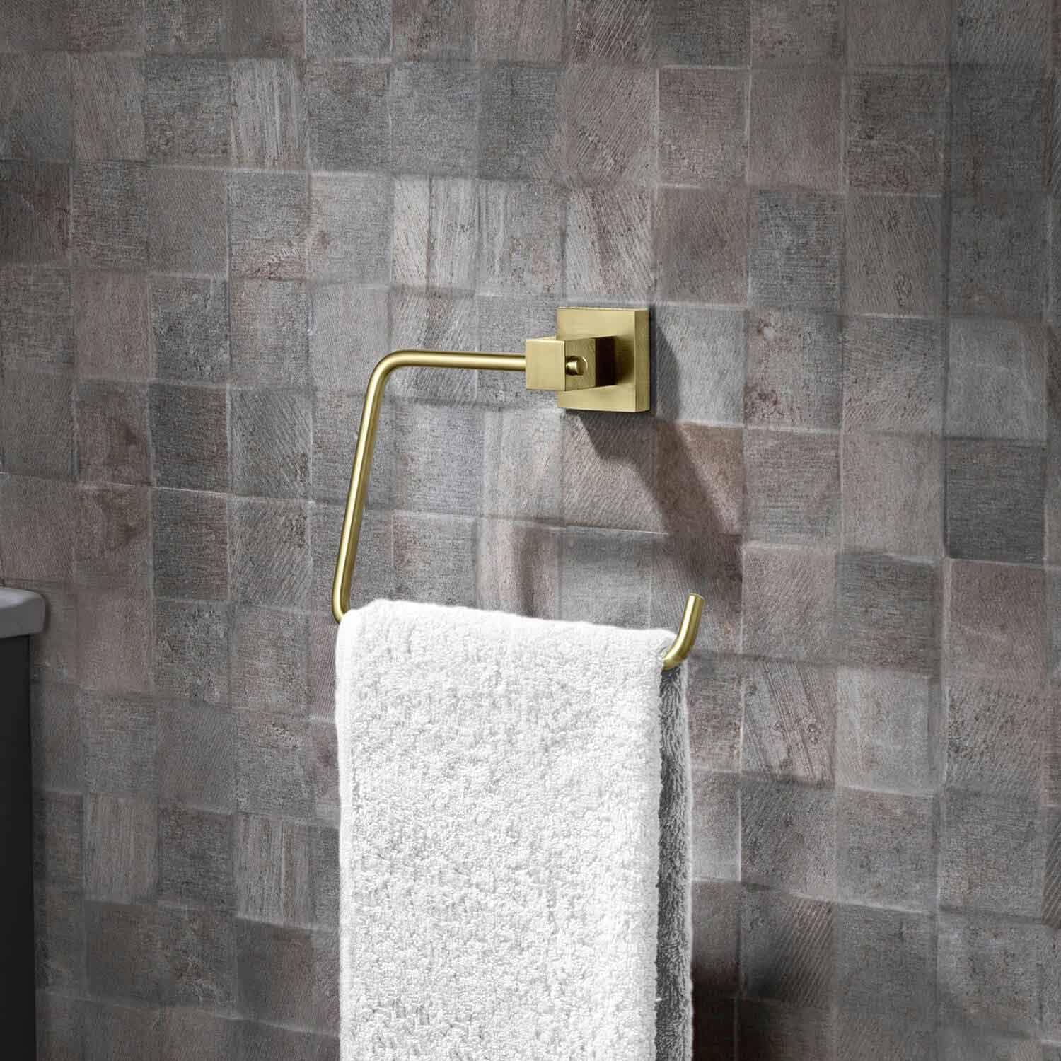 KIBI Cube Bath Towel Ring - Brushed Gold